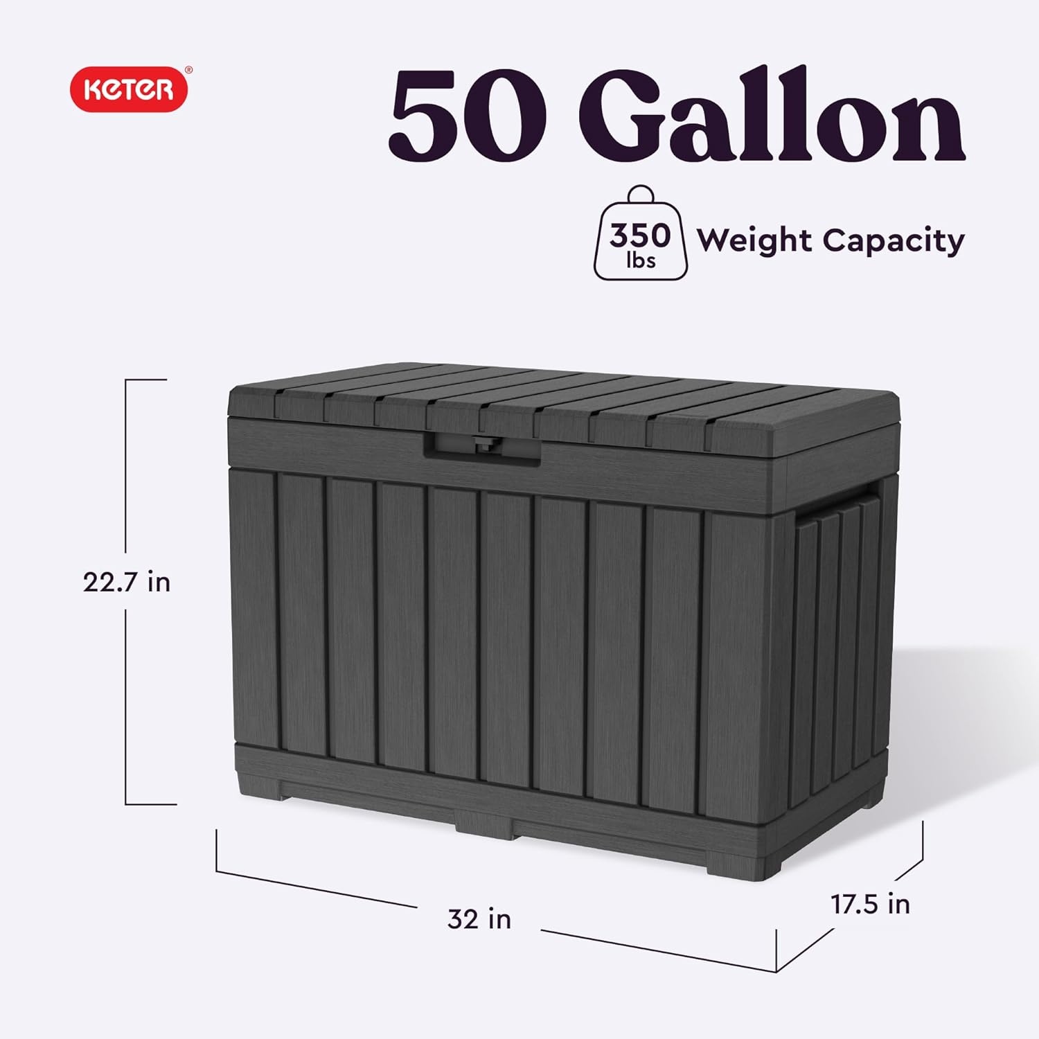 image:imageKeter Kentwood 50 Gallon Resin Deck BoxOrganization and Storage for Patio Cushions Throw Pillows and Garden Tools Dark GreyDark Grey