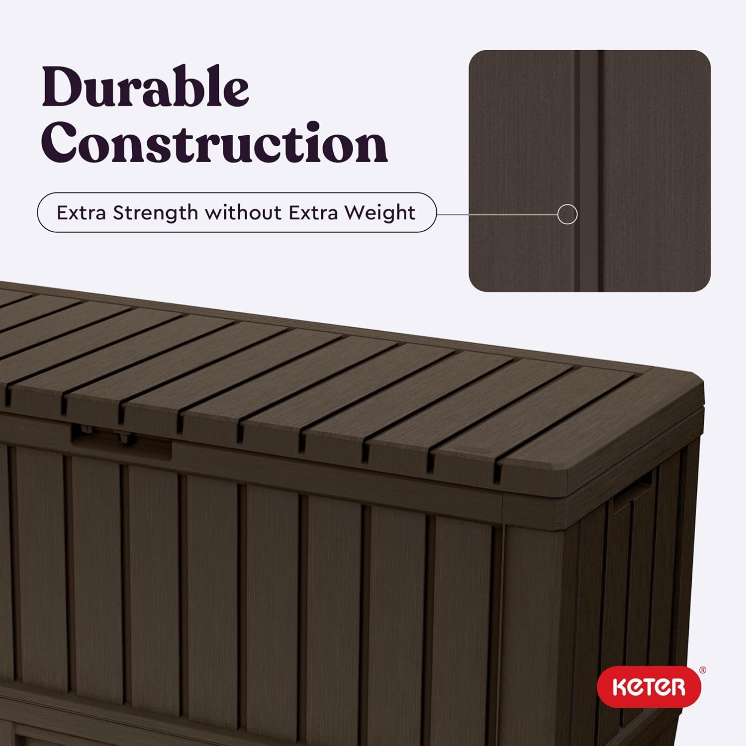 image:imageKeter Kentwood 92 Gallon Resin Deck BoxOrganization and Storage for Patio Furniture Outdoor Cushions Throw Pillows Garden Tools and Pool Floats Dark GreyBrown