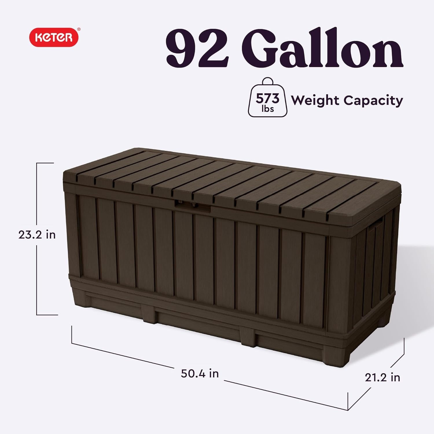 image:imageKeter Kentwood 92 Gallon Resin Deck BoxOrganization and Storage for Patio Furniture Outdoor Cushions Throw Pillows Garden Tools and Pool Floats Dark GreyBrown