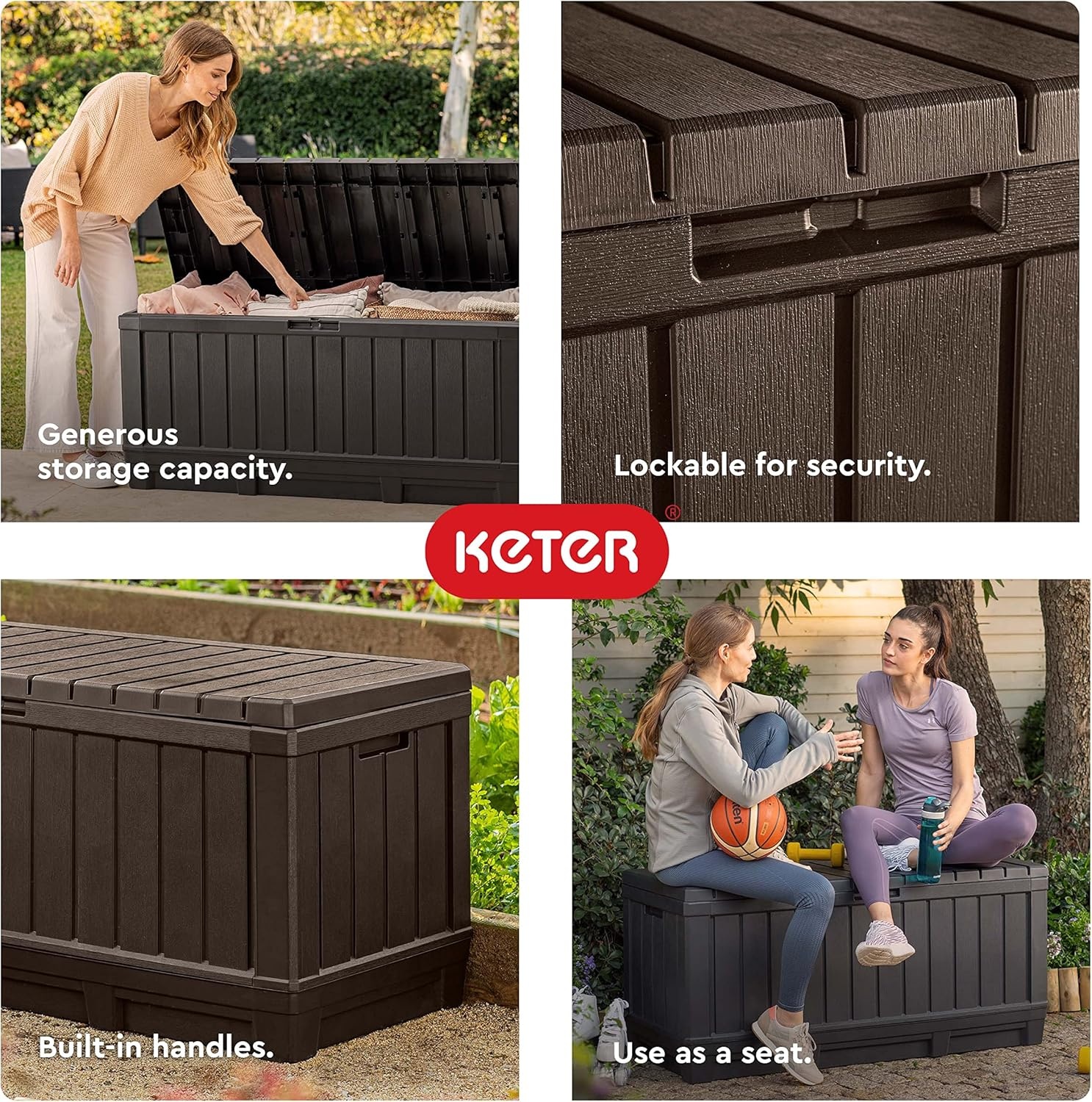image:imageKeter Kentwood 92 Gallon Resin Deck BoxOrganization and Storage for Patio Furniture Outdoor Cushions Throw Pillows Garden Tools and Pool Floats Dark GreyDark Grey