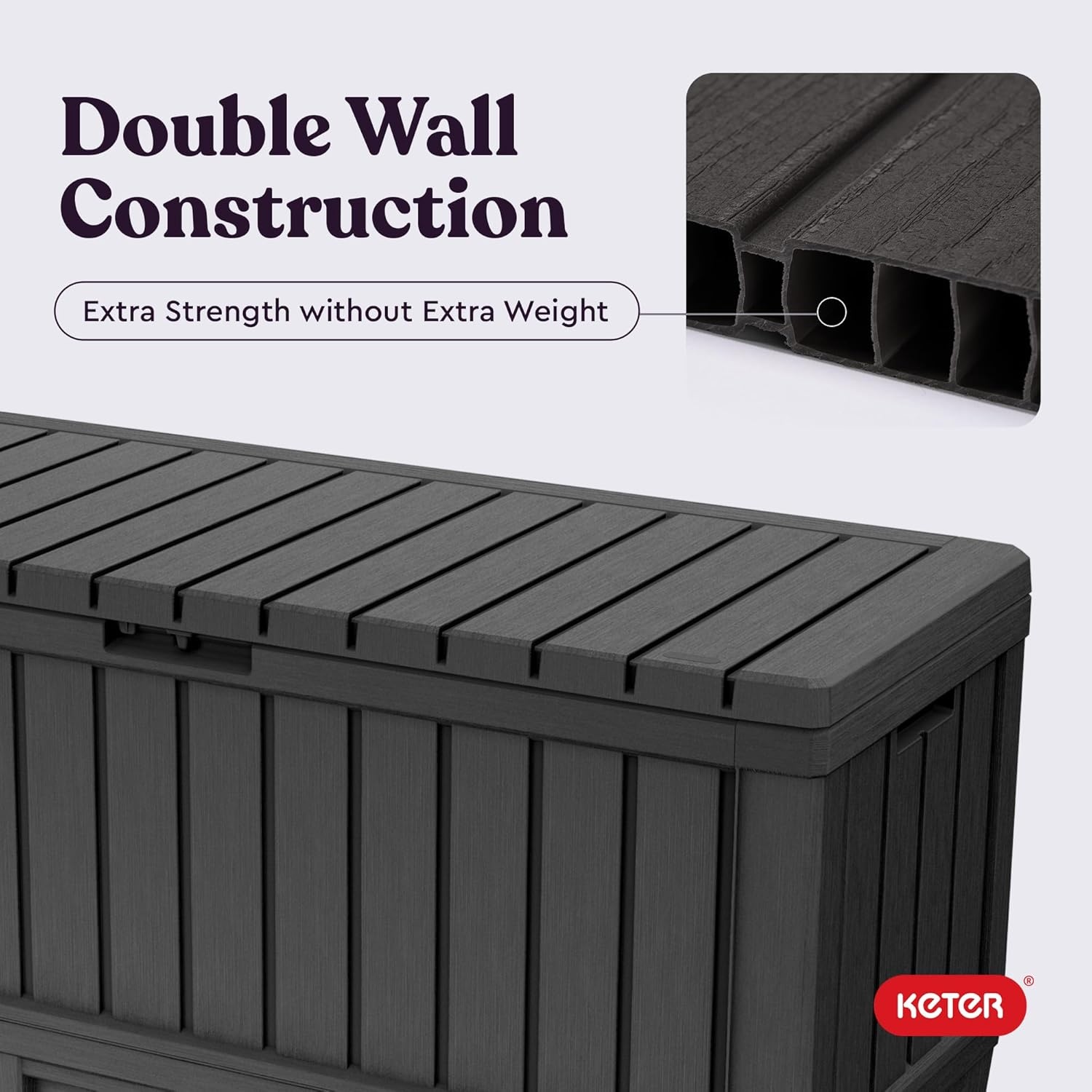 image:imageKeter Kentwood 92 Gallon Resin Deck BoxOrganization and Storage for Patio Furniture Outdoor Cushions Throw Pillows Garden Tools and Pool Floats Dark GreyDark Grey