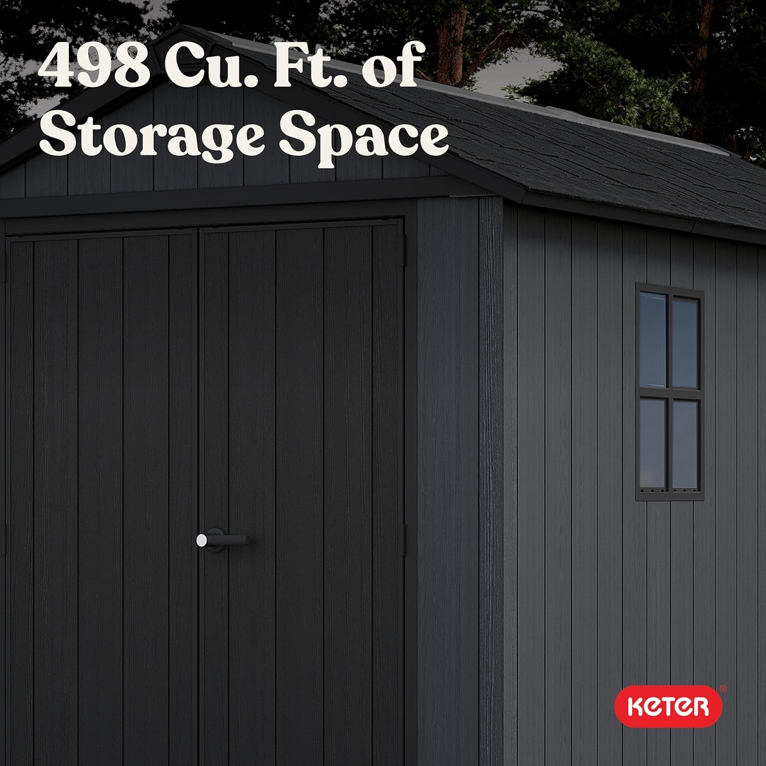 image:imageKeter Newton Plus 75x7 Ft AllWeather Storage Shed with Skylight Window Builtin Ventilation Customizable Walls amp Lockable Double Doors Graphite75x11