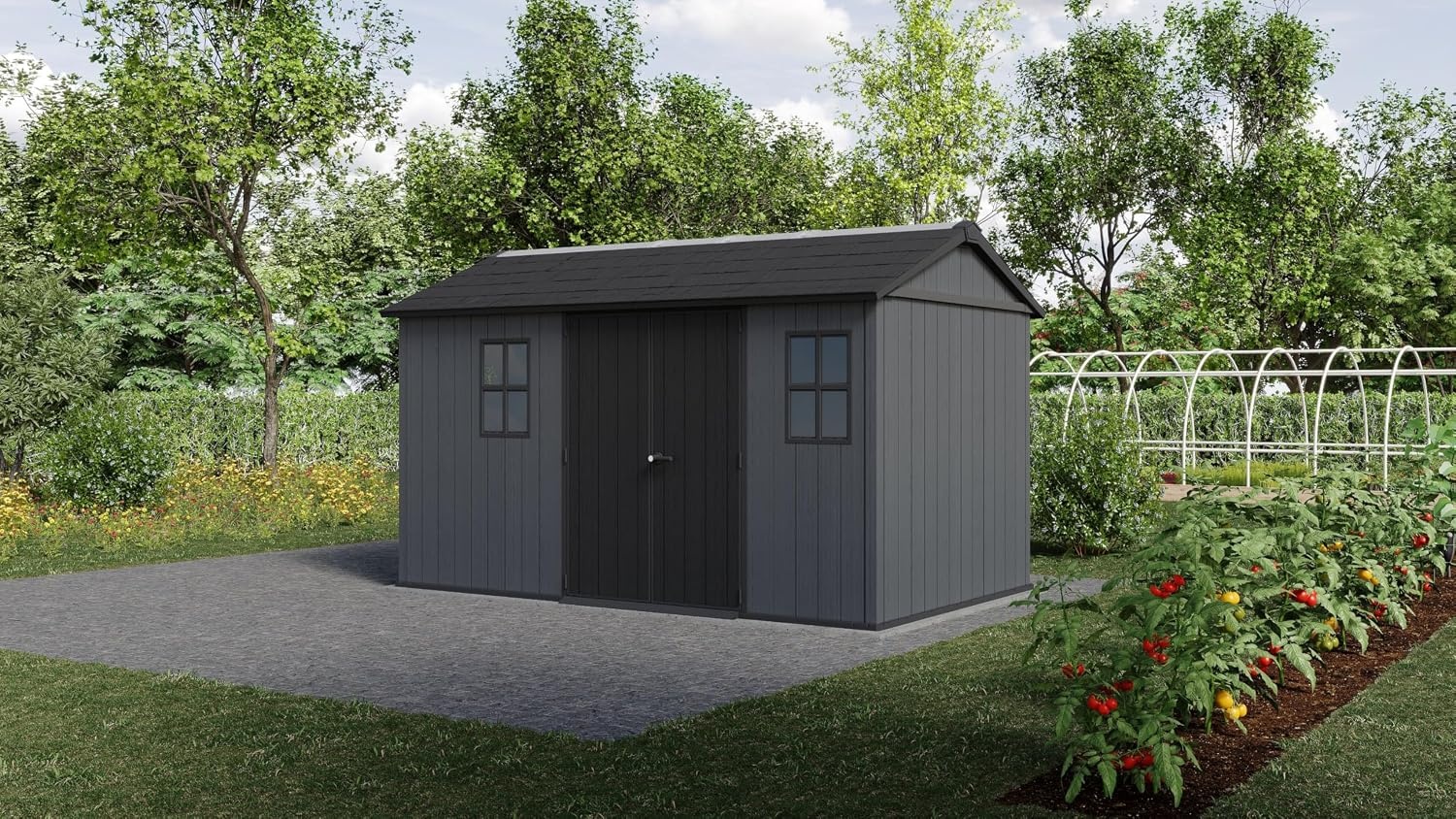 image:imageKeter Newton Plus 75x7 Ft AllWeather Storage Shed with Skylight Window Builtin Ventilation Customizable Walls amp Lockable Double Doors Graphite75x13
