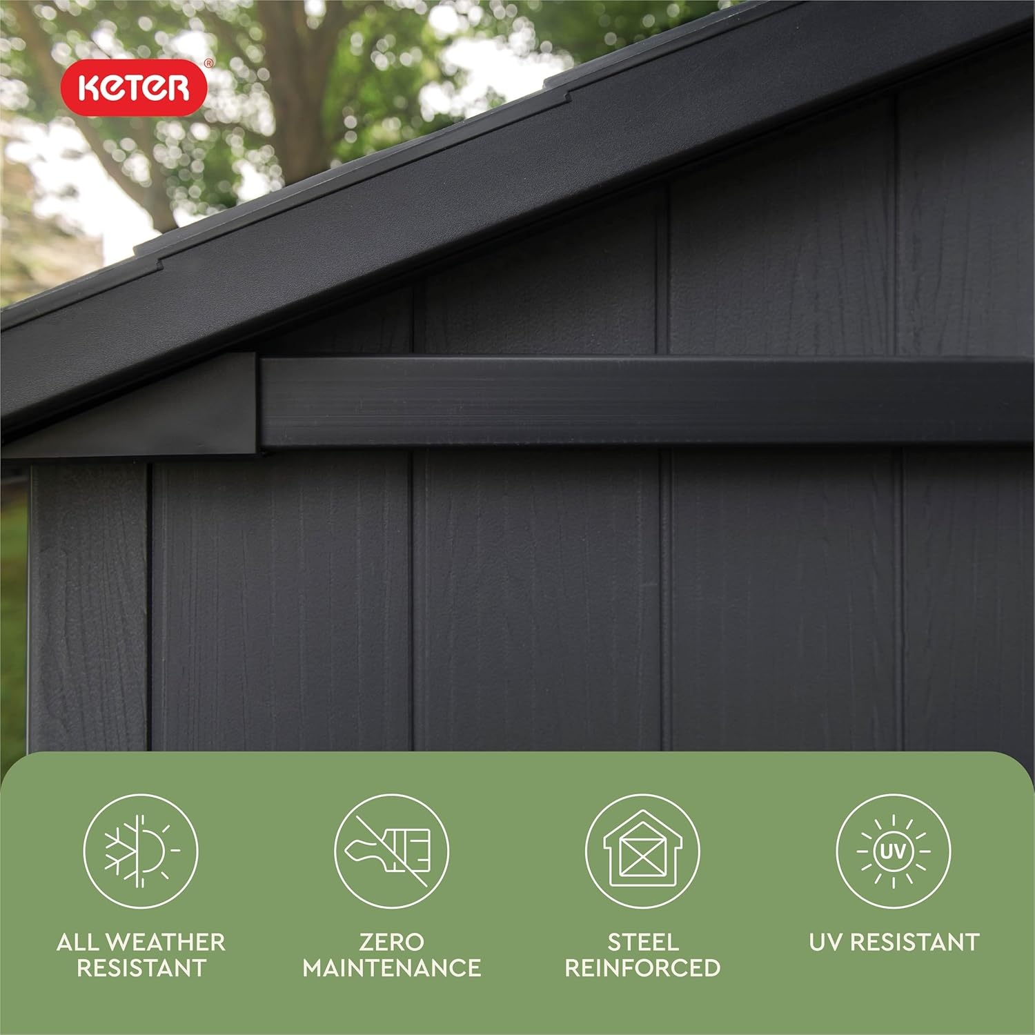 image:imageKeter Newton Plus 75x7 Ft AllWeather Storage Shed with Skylight Window Builtin Ventilation Customizable Walls amp Lockable Double Doors Graphite75x15