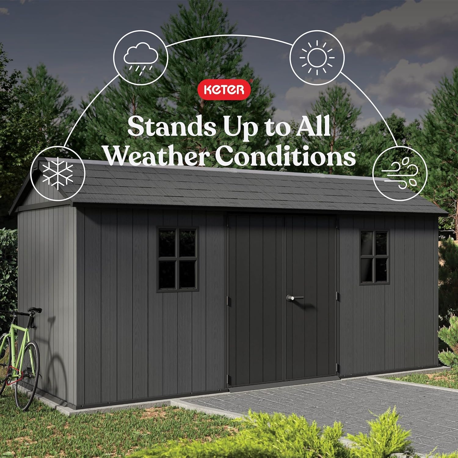 image:imageKeter Newton Plus 75x7 Ft AllWeather Storage Shed with Skylight Window Builtin Ventilation Customizable Walls amp Lockable Double Doors Graphite75x15