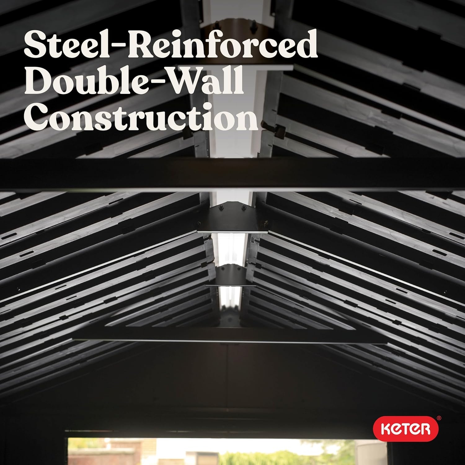 image:imageKeter Newton Plus 75x7 Ft AllWeather Storage Shed with Skylight Window Builtin Ventilation Customizable Walls amp Lockable Double Doors Graphite75x15