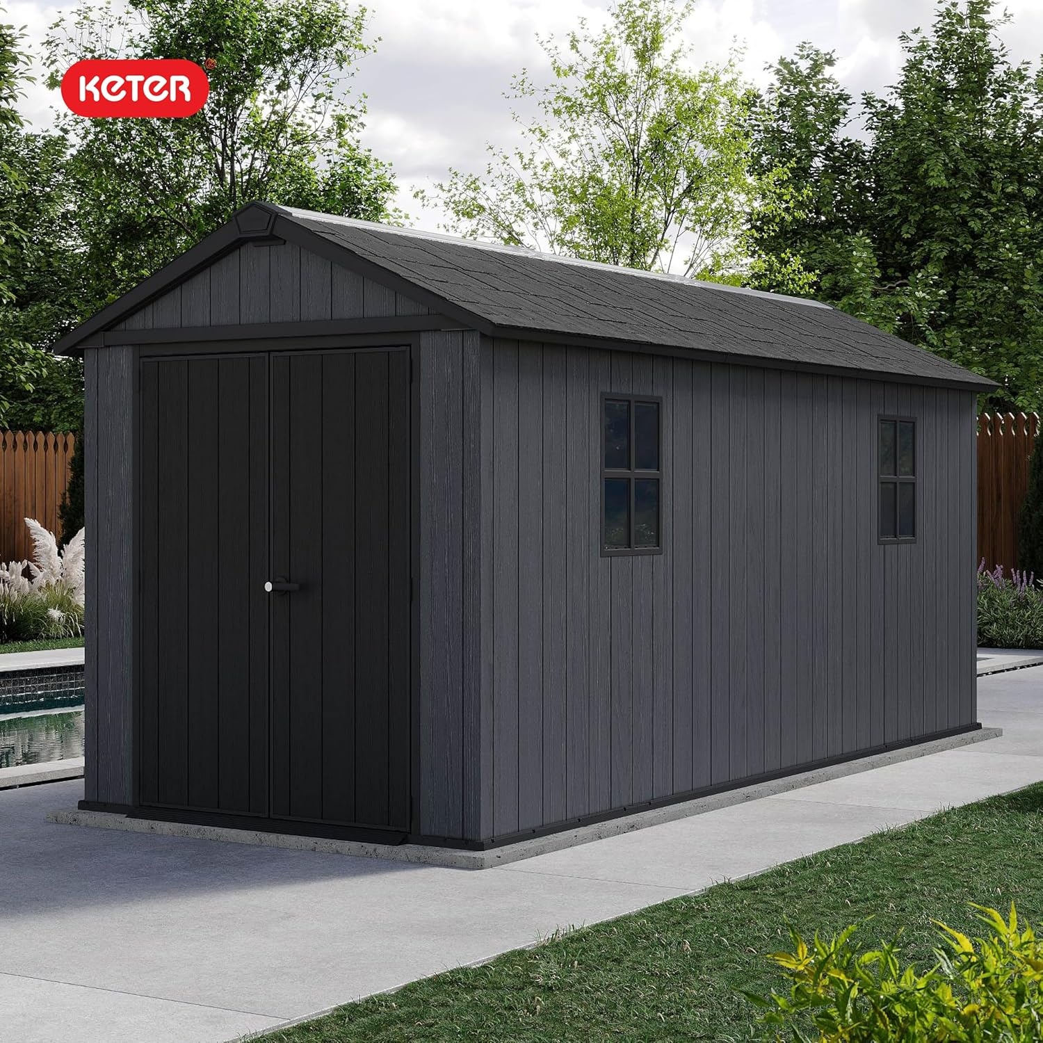 image:imageKeter Newton Plus 75x7 Ft AllWeather Storage Shed with Skylight Window Builtin Ventilation Customizable Walls amp Lockable Double Doors Graphite75x15