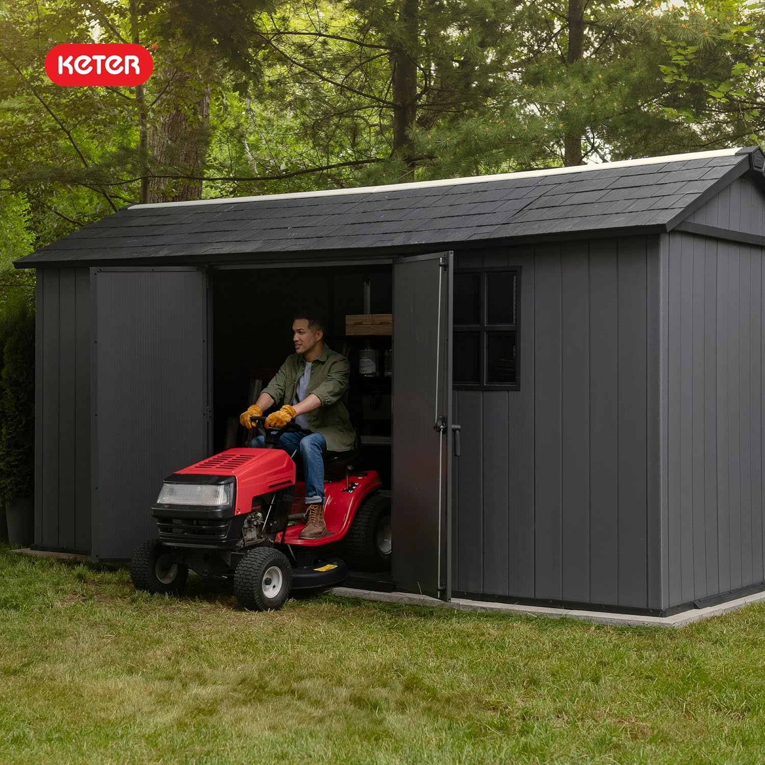 image:imageKeter Newton Plus 75x7 Ft AllWeather Storage Shed with Skylight Window Builtin Ventilation Customizable Walls amp Lockable Double Doors Graphite75x15