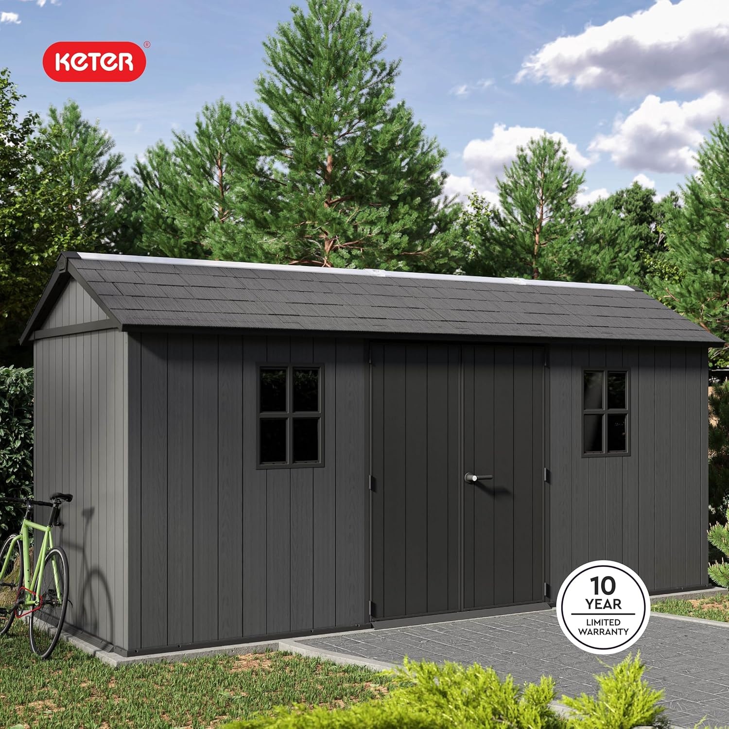image:imageKeter Newton Plus 75x7 Ft AllWeather Storage Shed with Skylight Window Builtin Ventilation Customizable Walls amp Lockable Double Doors Graphite75x15