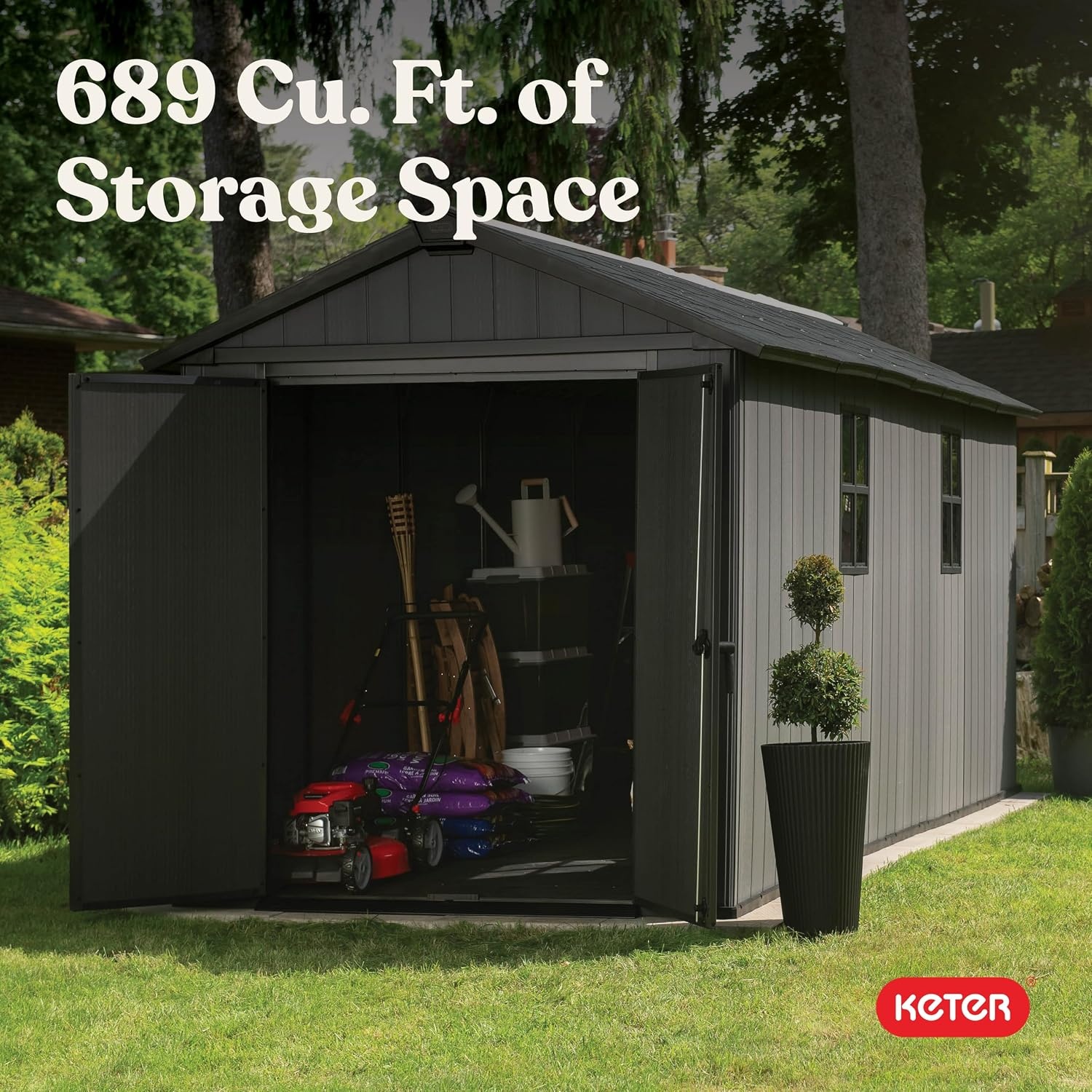 image:imageKeter Newton Plus 75x7 Ft AllWeather Storage Shed with Skylight Window Builtin Ventilation Customizable Walls amp Lockable Double Doors Graphite75x15