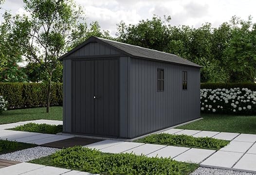 image:imageKeter Newton Plus 75x7 Ft AllWeather Storage Shed with Skylight Window Builtin Ventilation Customizable Walls amp Lockable Double Doors Graphite75x17