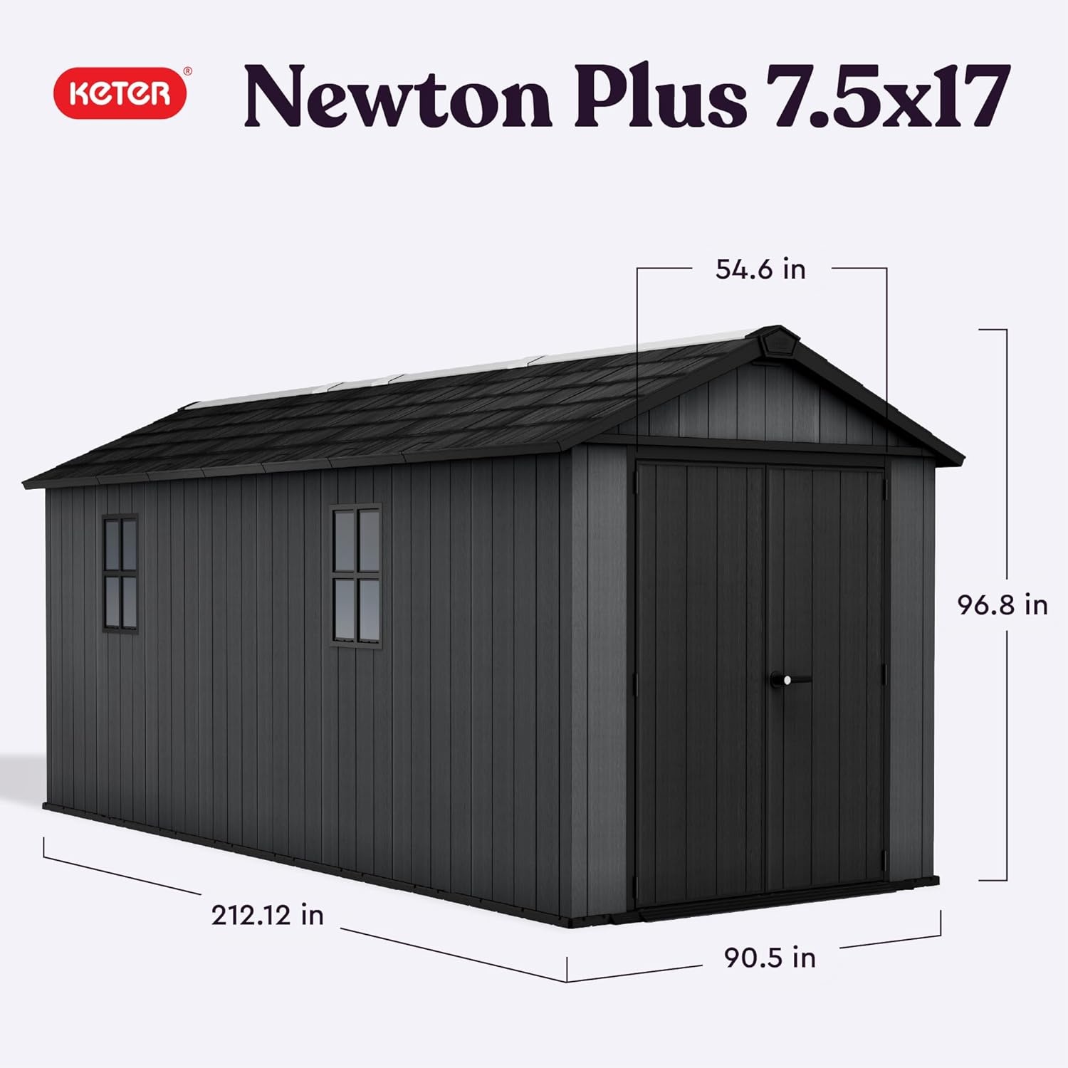 image:imageKeter Newton Plus 75x7 Ft AllWeather Storage Shed with Skylight Window Builtin Ventilation Customizable Walls amp Lockable Double Doors Graphite75x17