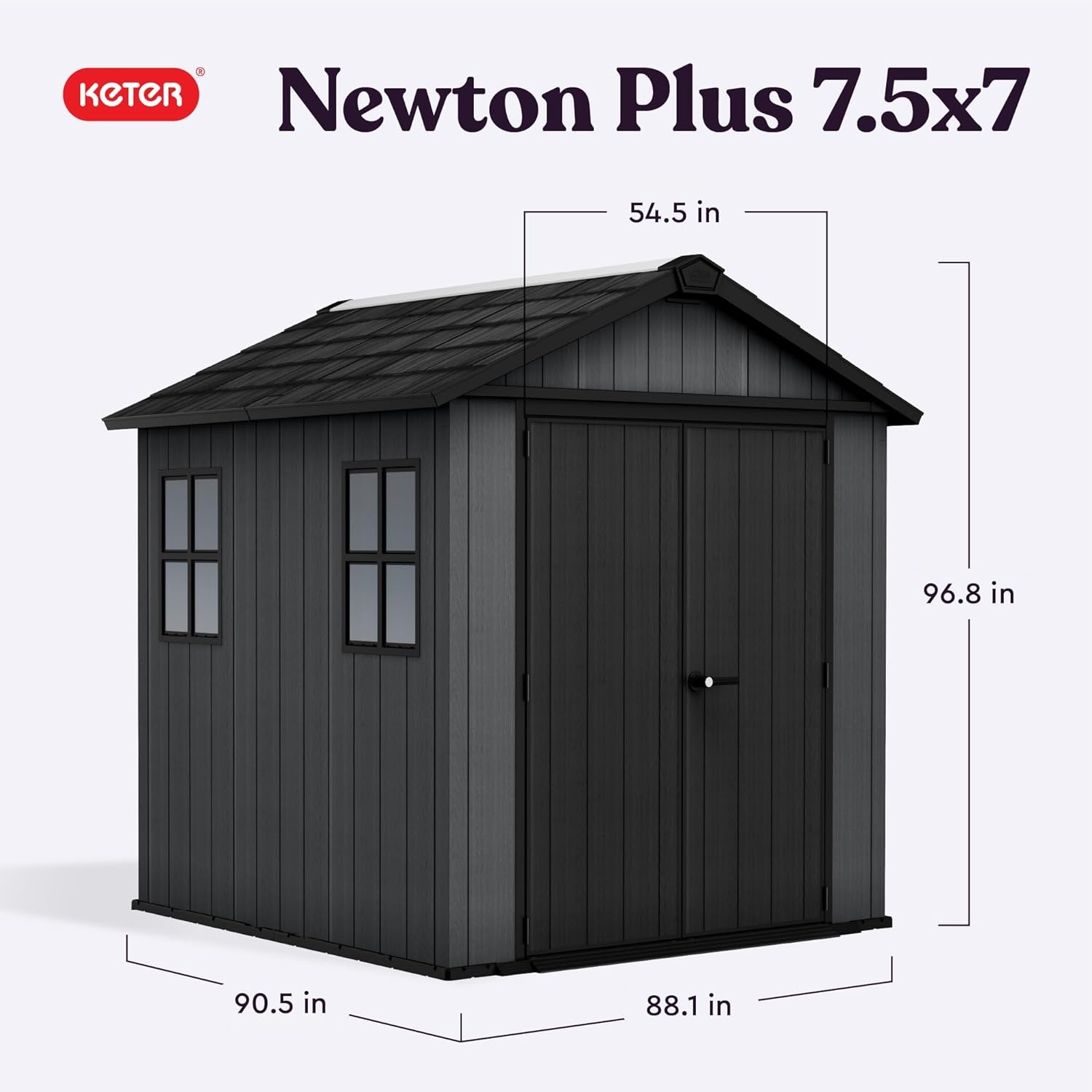 image:imageKeter Newton Plus 75x7 Ft AllWeather Storage Shed with Skylight Window Builtin Ventilation Customizable Walls amp Lockable Double Doors Graphite75x7