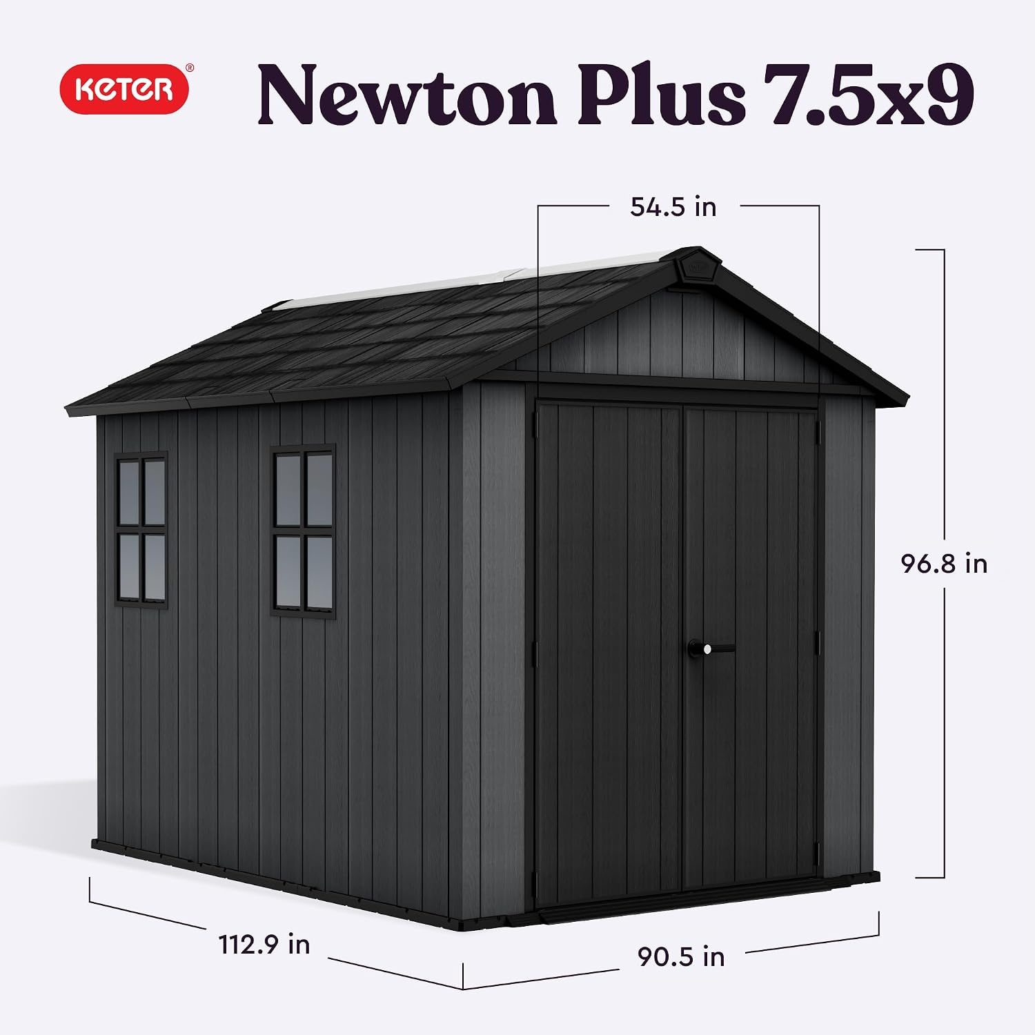 image:imageKeter Newton Plus 75x7 Ft AllWeather Storage Shed with Skylight Window Builtin Ventilation Customizable Walls amp Lockable Double Doors Graphite75x9