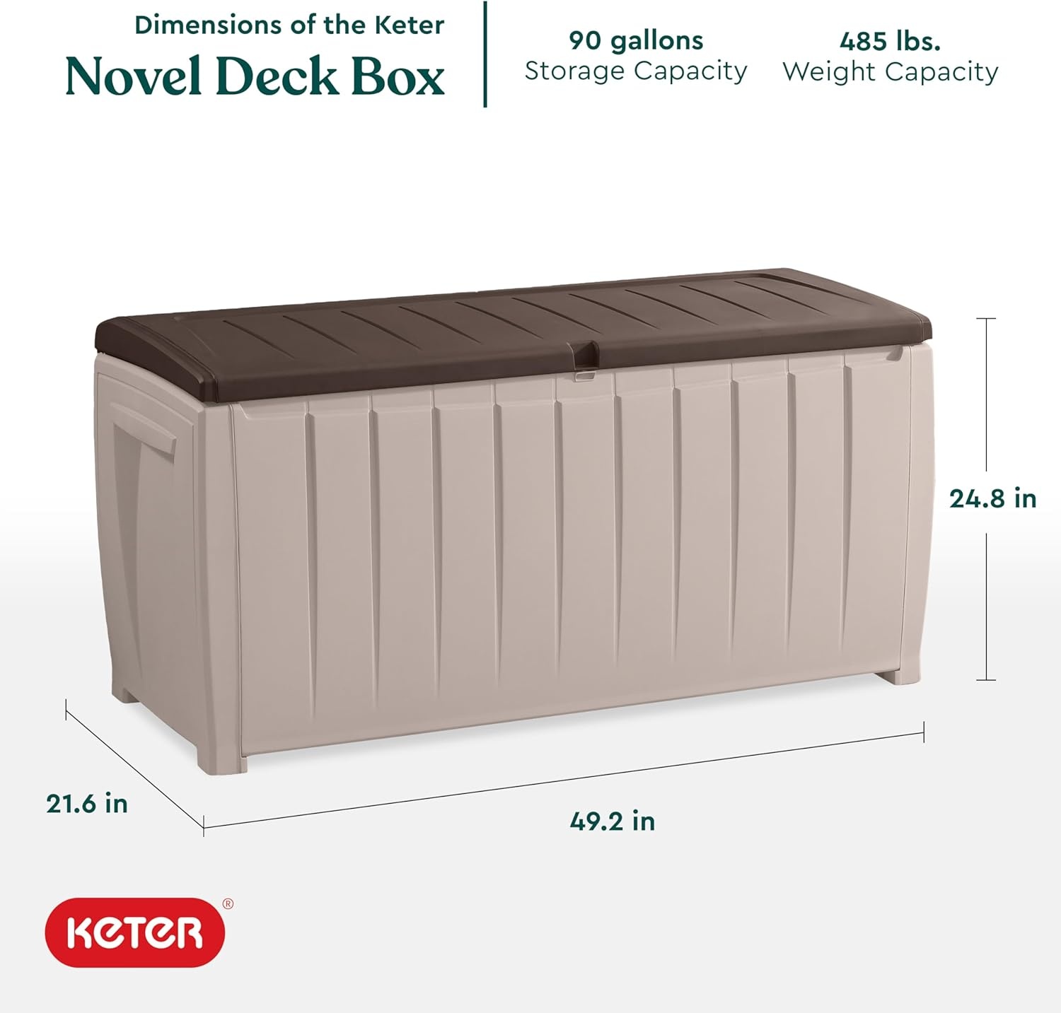 image:imageKeter Novel Plastic Deck Storage Container Box Outdoor Patio Furniture 90 Gal BrownBeigeBrown