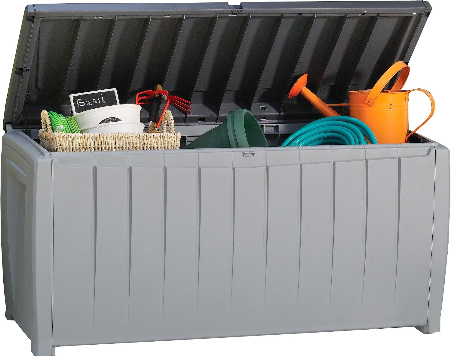 image:imageKeter Novel Plastic Deck Storage Container Box Outdoor Patio Furniture 90 Gal BrownGreyBlack