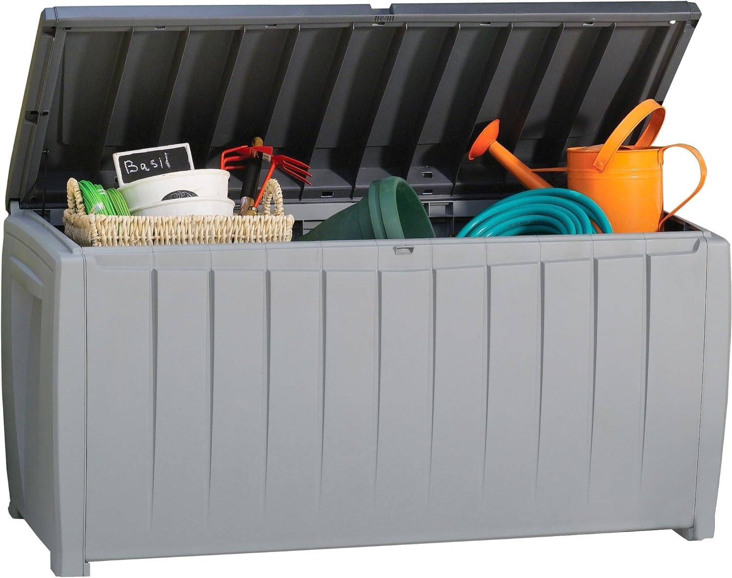image:imageKeter Novel Plastic Deck Storage Container Box Outdoor Patio Furniture 90 Gal BrownGreyBlack