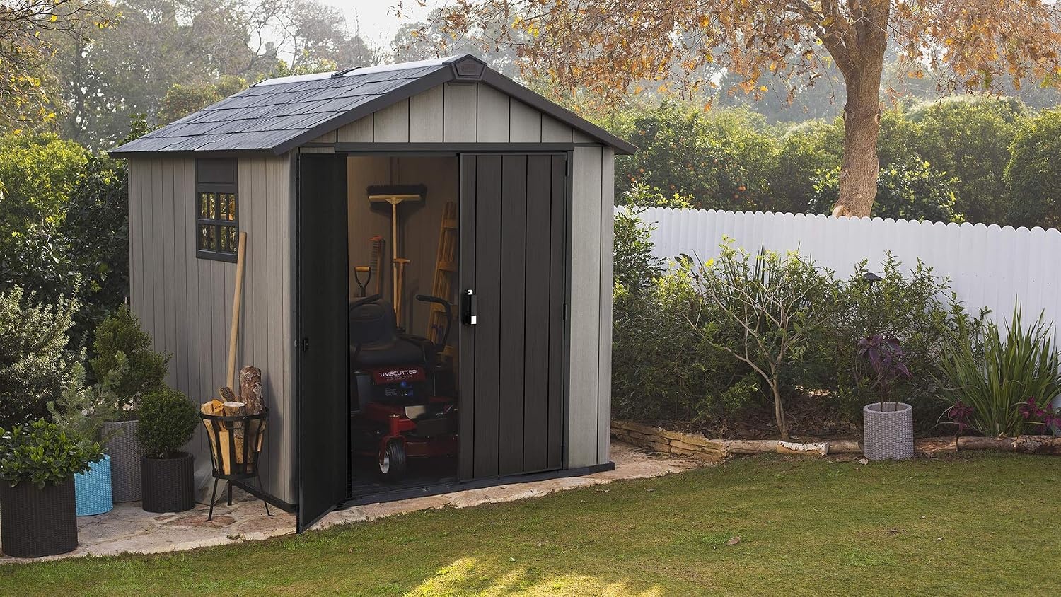 image:imageKeter Oakland 75x7 Foot Large Resin Outdoor Shed with Customizable Walls for Lawn Mower and Bike Storage 75 x 7 GreyGray