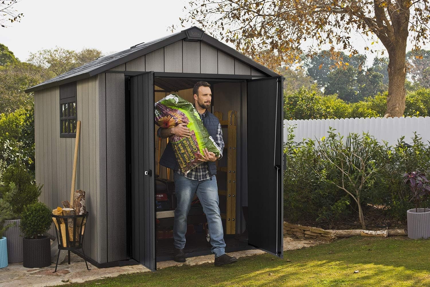 image:imageKeter Oakland 75x7 Foot Large Resin Outdoor Shed with Customizable Walls for Lawn Mower and Bike Storage 75 x 7 GreyGray