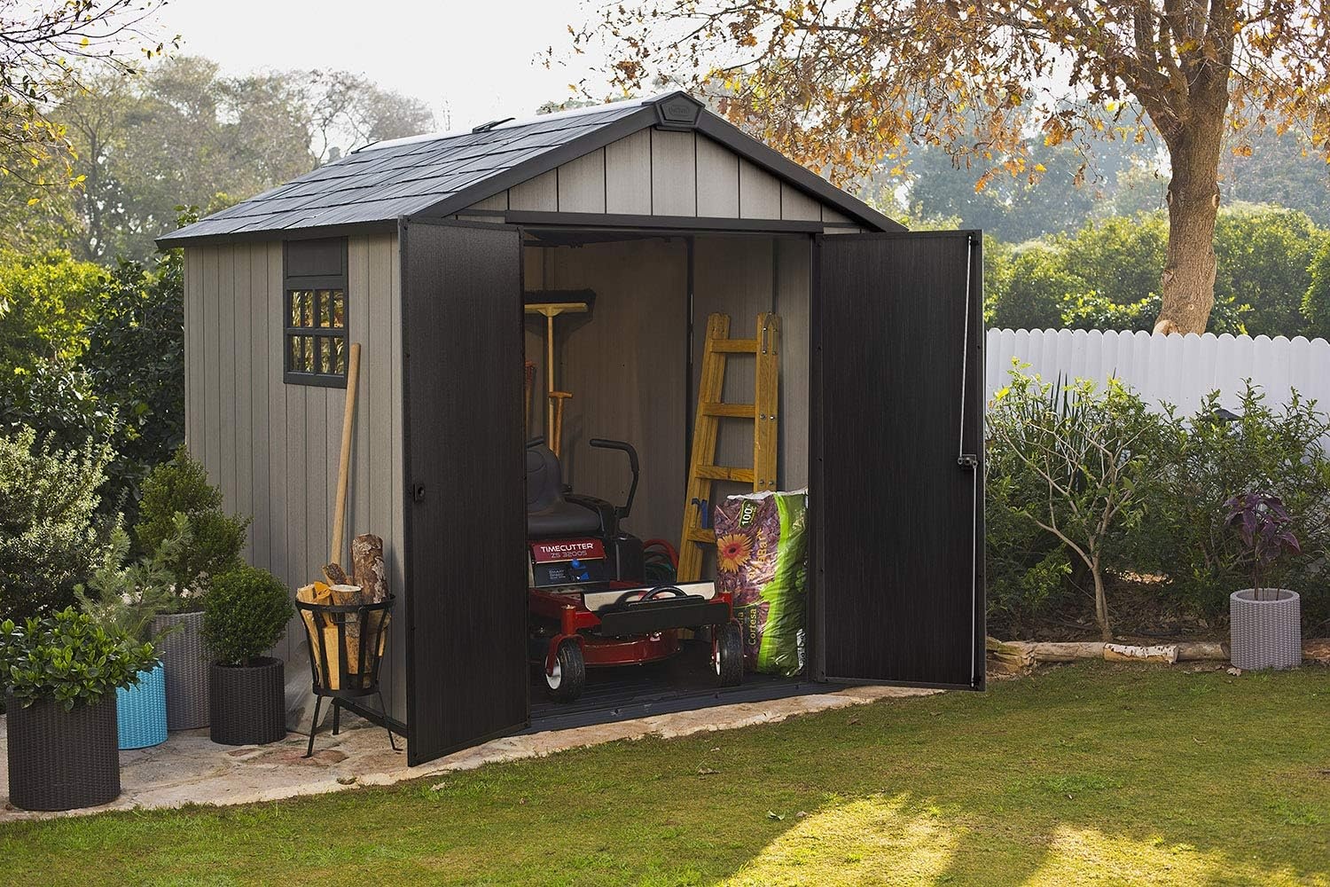 image:imageKeter Oakland 75x7 Foot Large Resin Outdoor Shed with Customizable Walls for Lawn Mower and Bike Storage 75 x 7 GreyGray