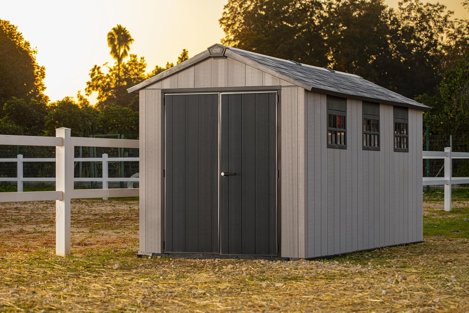 image:imageKeter Oakland Extension 75x15 Ft AllWeather Storage Shed with Skylight Window Builtin Ventilation Customizable Walls amp Lockable Double Doors Grey