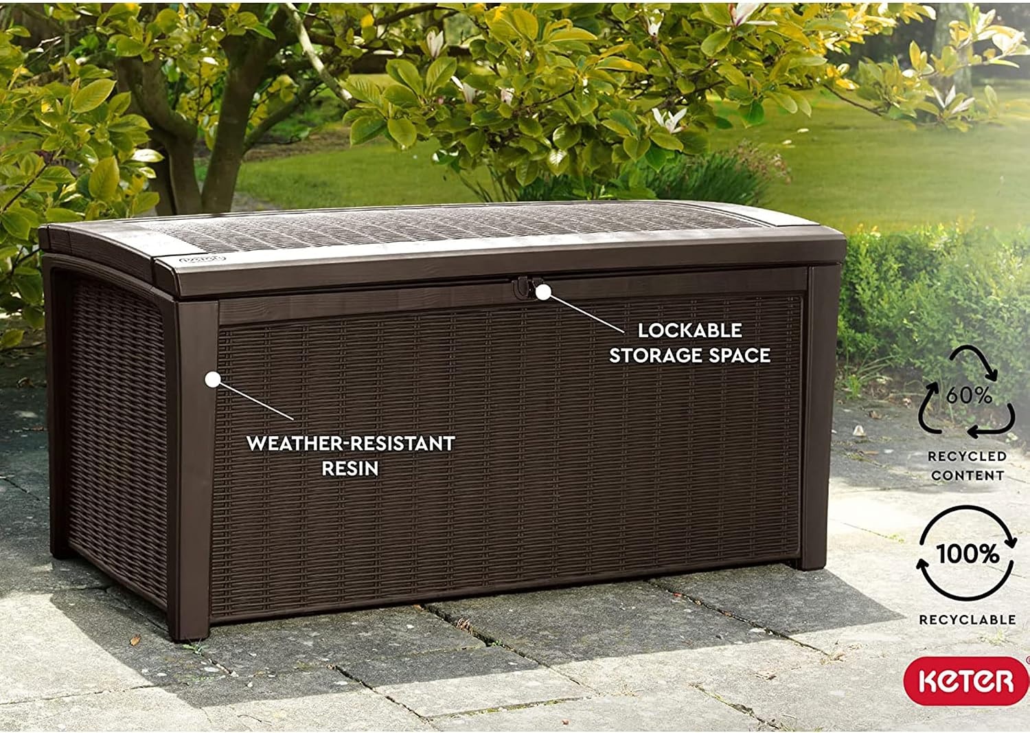 image:imageKeter Outdoor Storage Deck Box for Patio Backyard amp Garden Borneo 110 Gal Grey Lockable Organizing and Waterproof Plastic Container BenchBrown