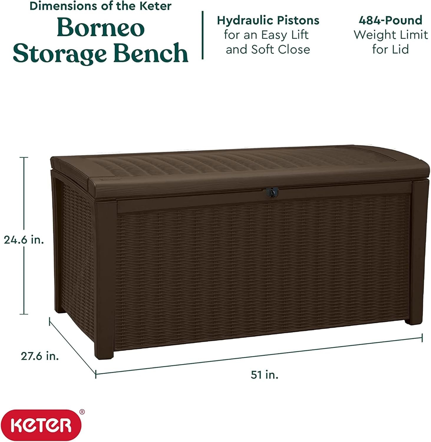 image:imageKeter Outdoor Storage Deck Box for Patio Backyard amp Garden Borneo 110 Gal Grey Lockable Organizing and Waterproof Plastic Container BenchBrown