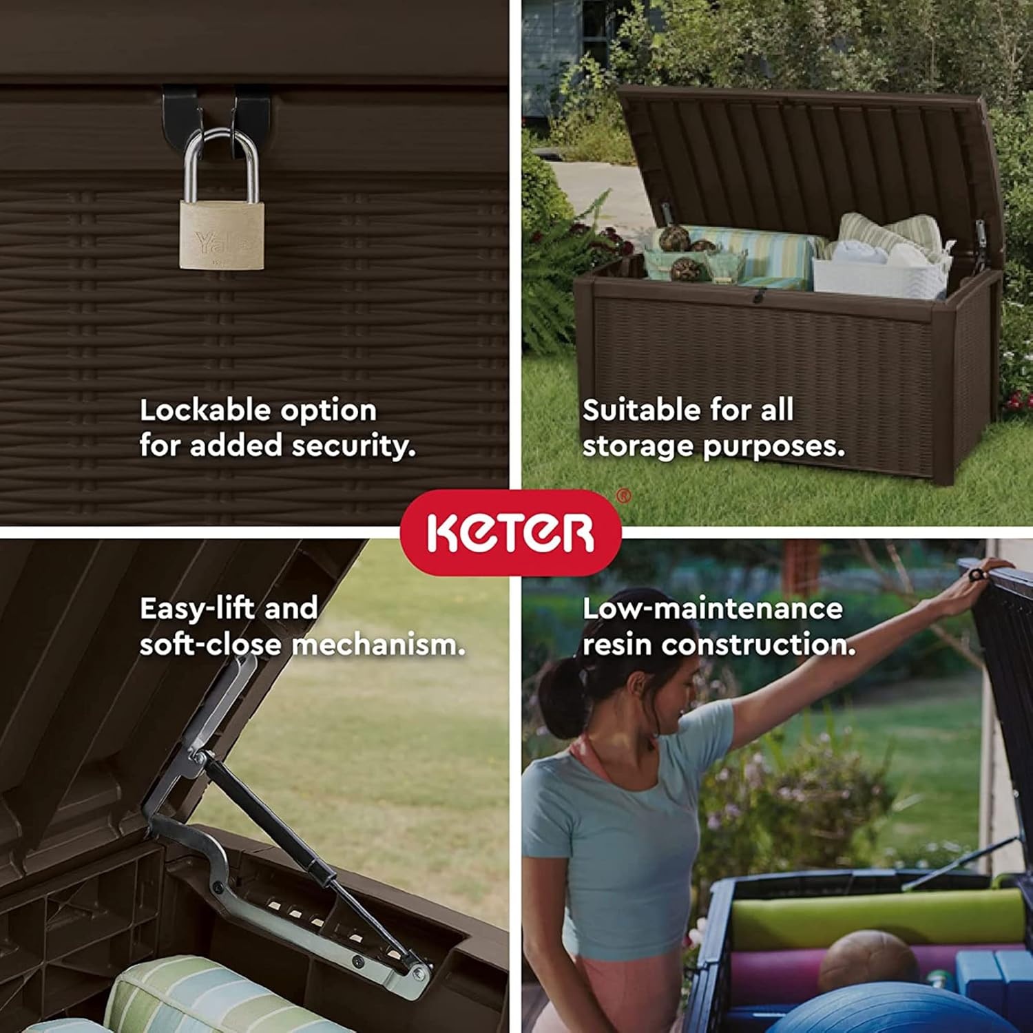 image:imageKeter Outdoor Storage Deck Box for Patio Backyard amp Garden Borneo 110 Gal Grey Lockable Organizing and Waterproof Plastic Container BenchBrown