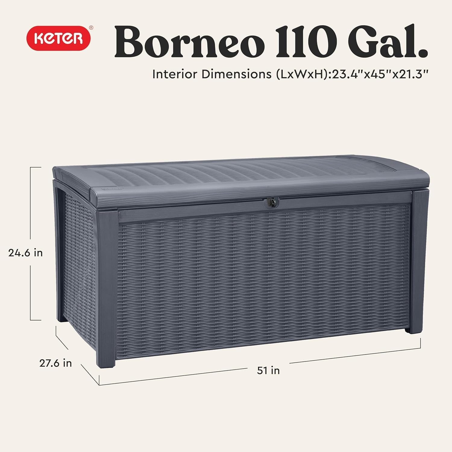 image:imageKeter Outdoor Storage Deck Box for Patio Backyard amp Garden Borneo 110 Gal Grey Lockable Organizing and Waterproof Plastic Container BenchGrey