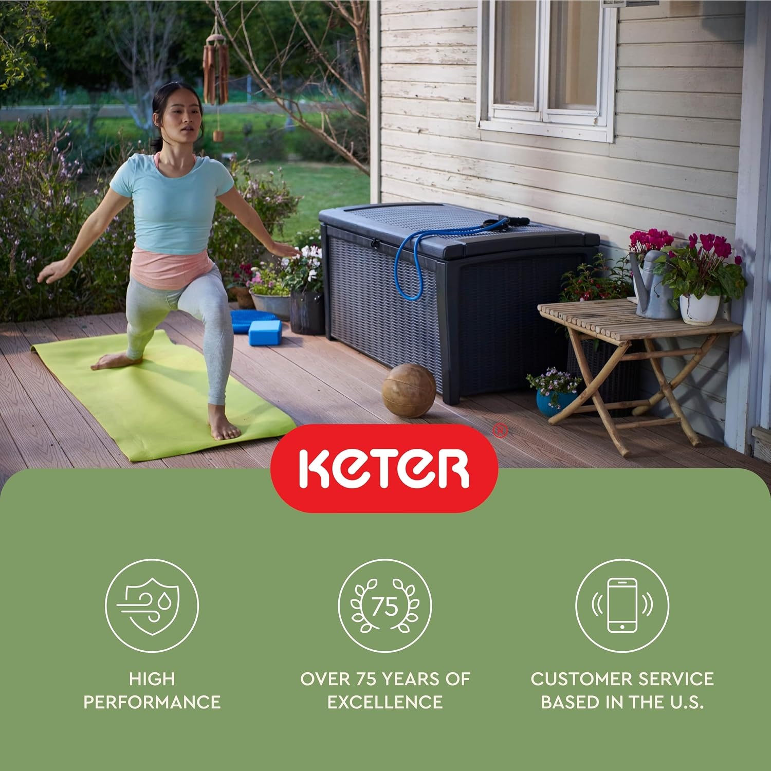 image:imageKeter Outdoor Storage Deck Box for Patio Backyard amp Garden Borneo 110 Gal Grey Lockable Organizing and Waterproof Plastic Container BenchGrey