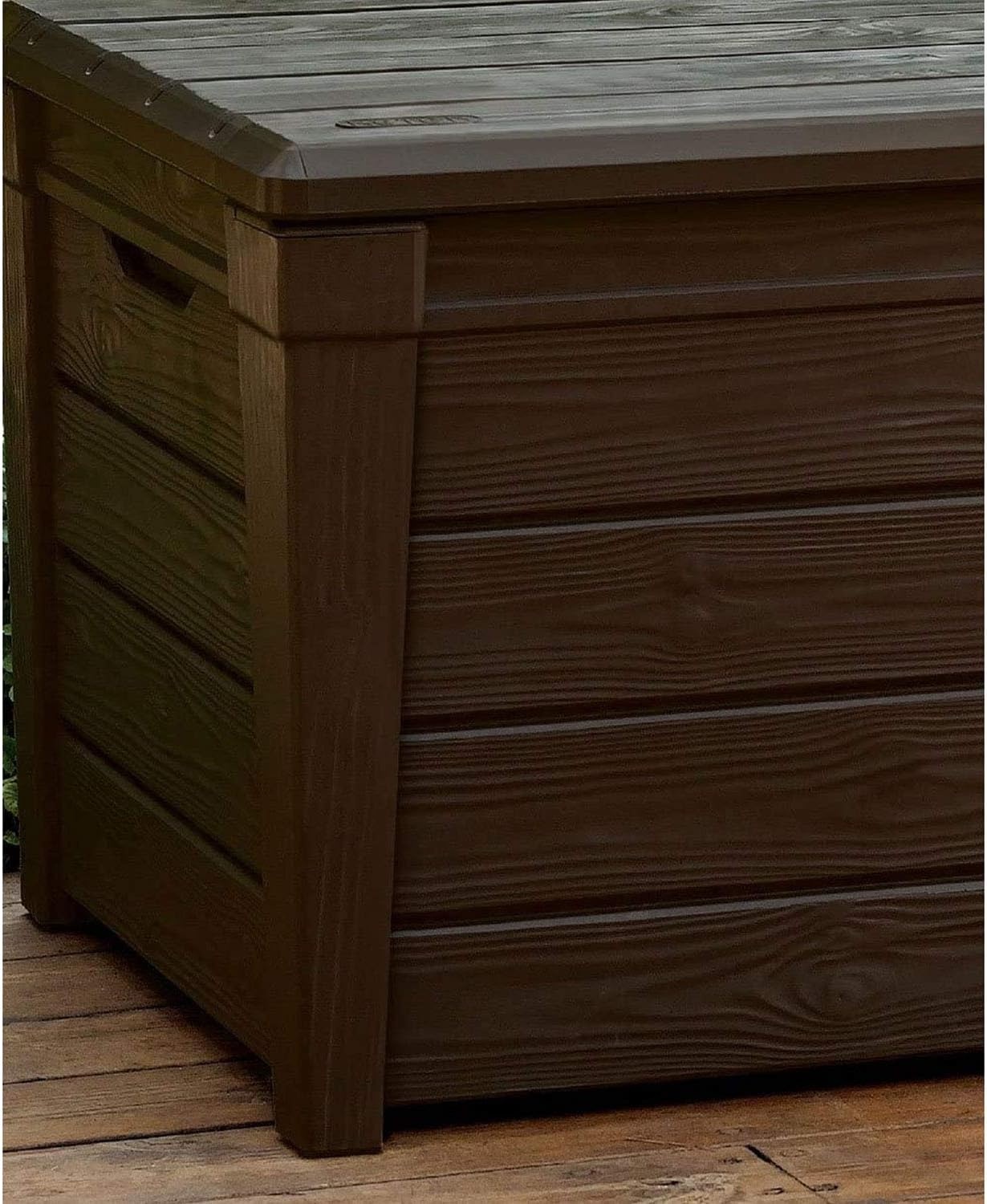 image:imageKeter Outdoor Storage Deck Box for Patio Backyard amp Garden Brightwood 120 Gal Brown Lockable Organizing and Waterproof Plastic Container Bench1