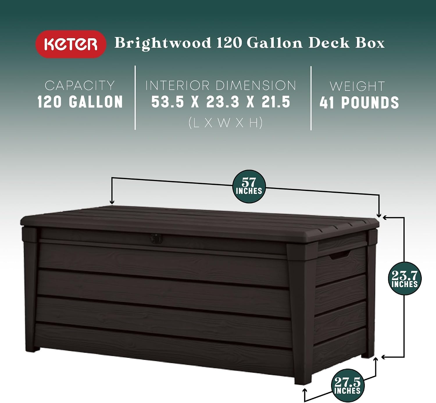 image:imageKeter Outdoor Storage Deck Box for Patio Backyard amp Garden Brightwood 120 Gal Brown Lockable Organizing and Waterproof Plastic Container Bench1