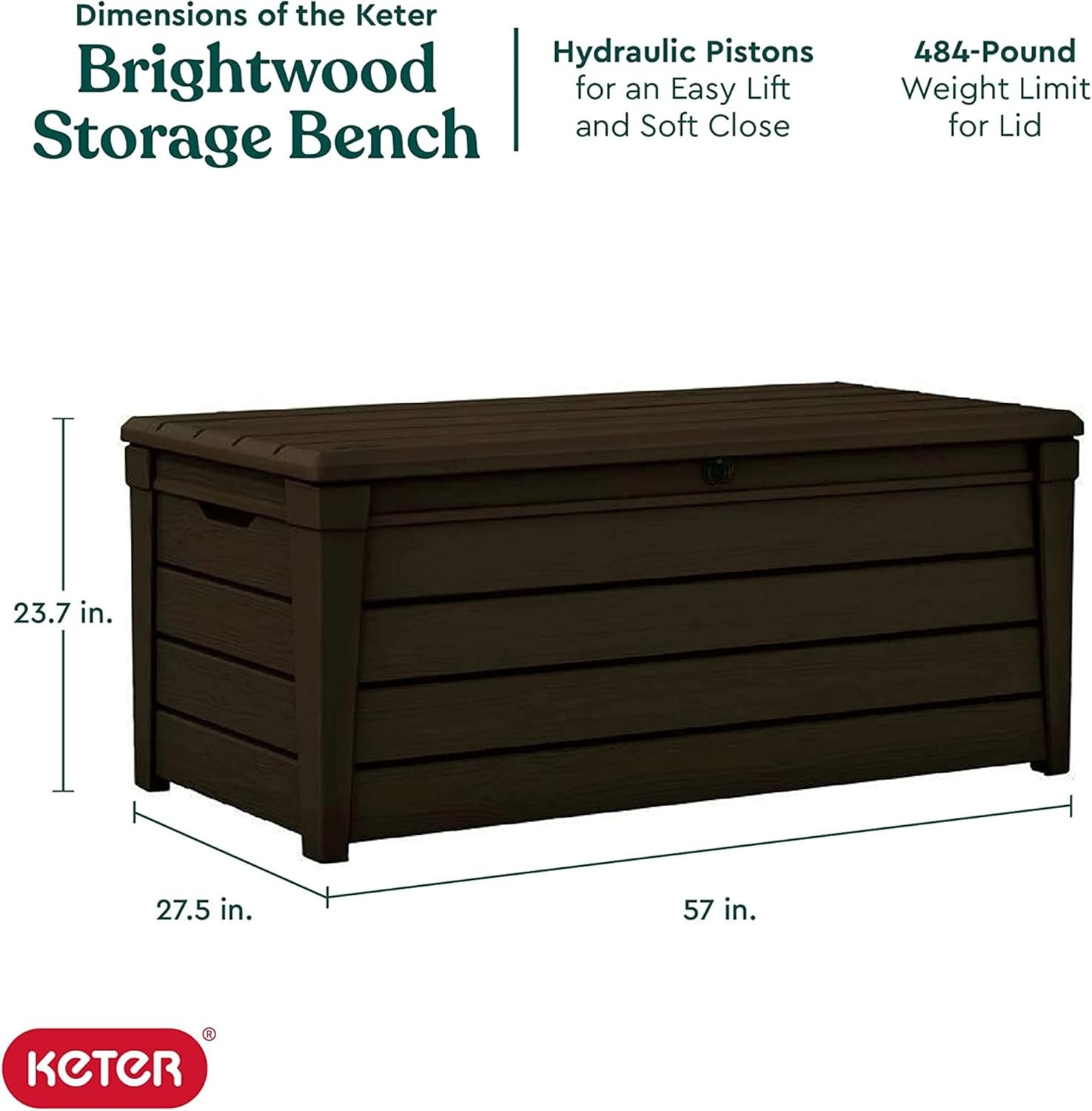 image:imageKeter Outdoor Storage Deck Box for Patio Backyard amp Garden Brightwood 120 Gal Brown Lockable Organizing and Waterproof Plastic Container Bench2