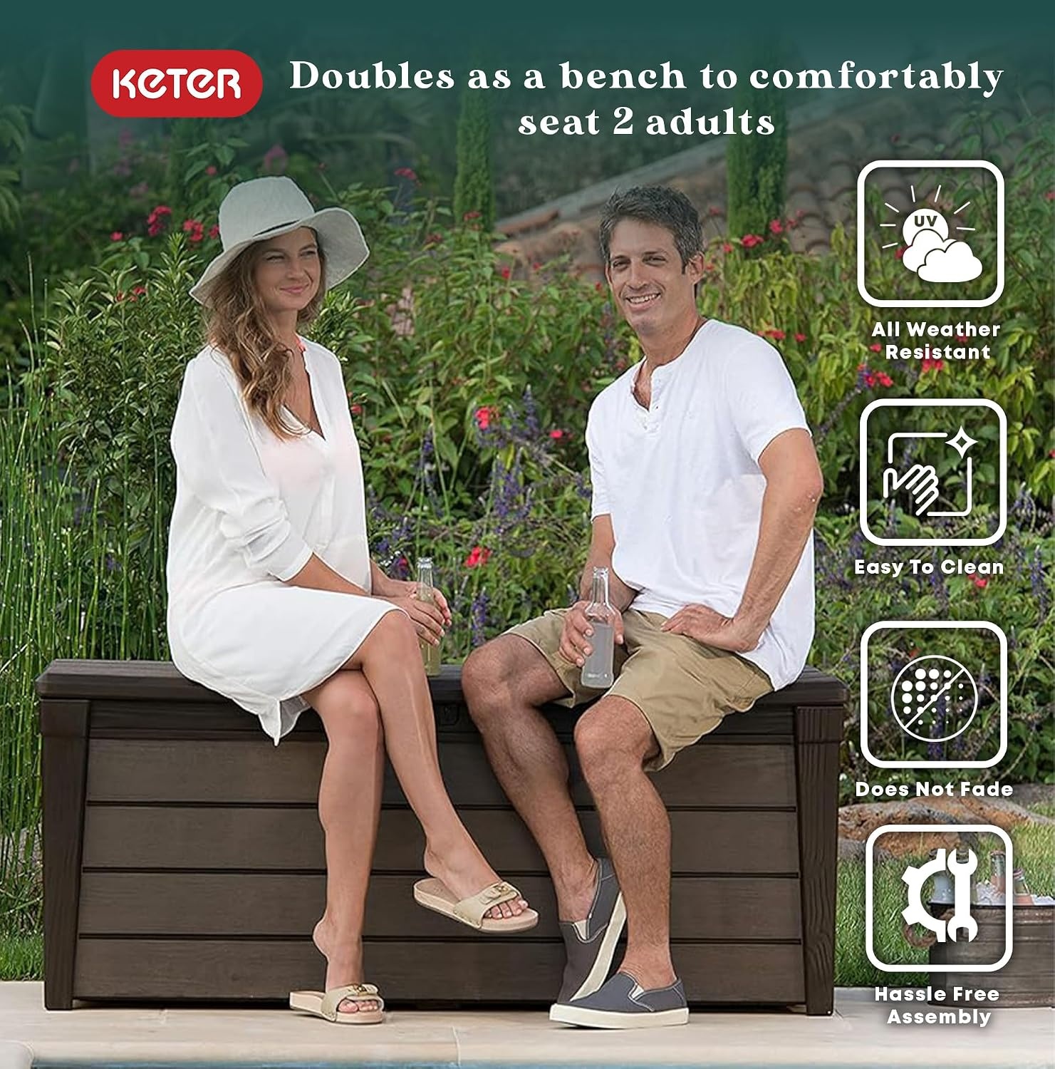 image:imageKeter Outdoor Storage Deck Box for Patio Backyard amp Garden Brushwood 120 Gal Brown Lockable Organizing and Waterproof Plastic Container Bench