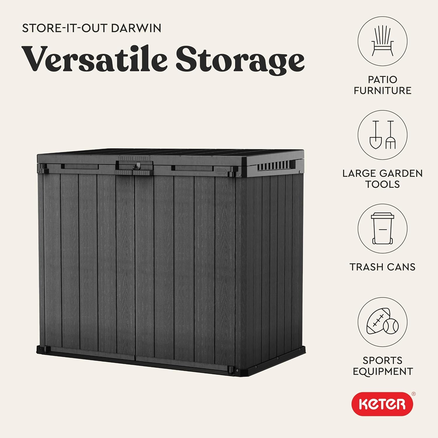 image:imageKeter Outdoor Storage Tool Shed for House Patio amp Yard Darwin 6 x 8 Ft Graphite Gray Portable and Lockable Resin Utility Organizer for Backyard Pool Garden or Lawn OrganizationGray