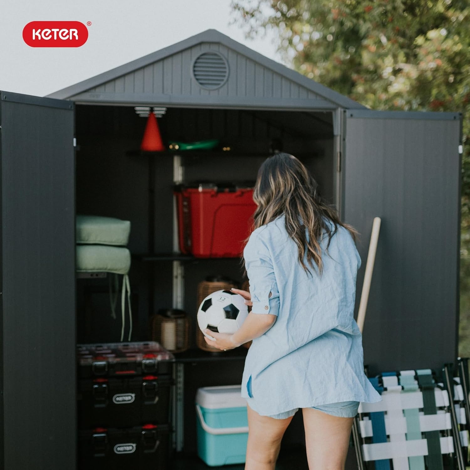 image:imageKeter Outdoor Storage Tool Shed for House Patio amp Yard Darwin 6 x 8 Ft Graphite Gray Portable and Lockable Resin Utility Organizer for Backyard Pool Garden or Lawn OrganizationGray