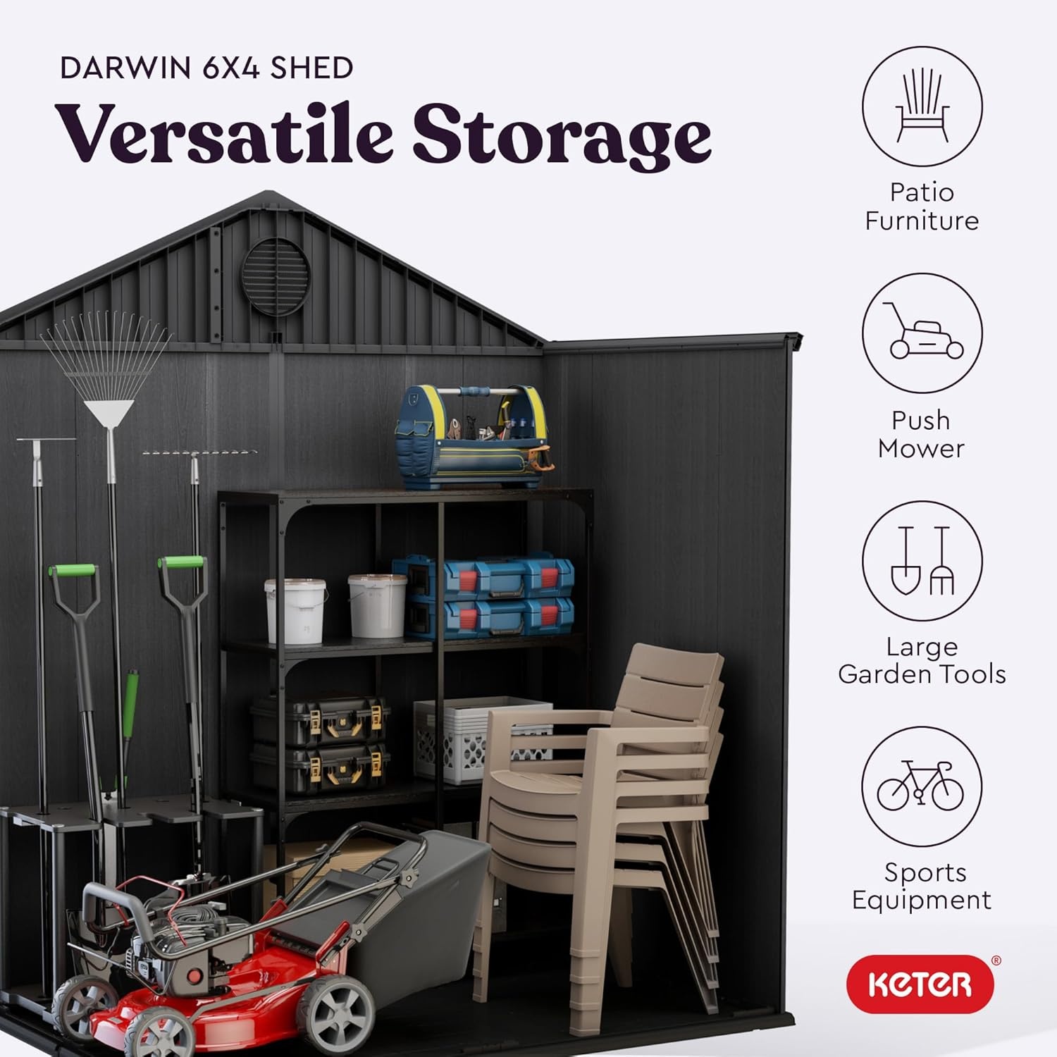 image:imageKeter Outdoor Storage Tool Shed for House Patio amp Yard Darwin 6 x 8 Ft Graphite Gray Portable and Lockable Resin Utility Organizer for Backyard Pool Garden or Lawn OrganizationGray