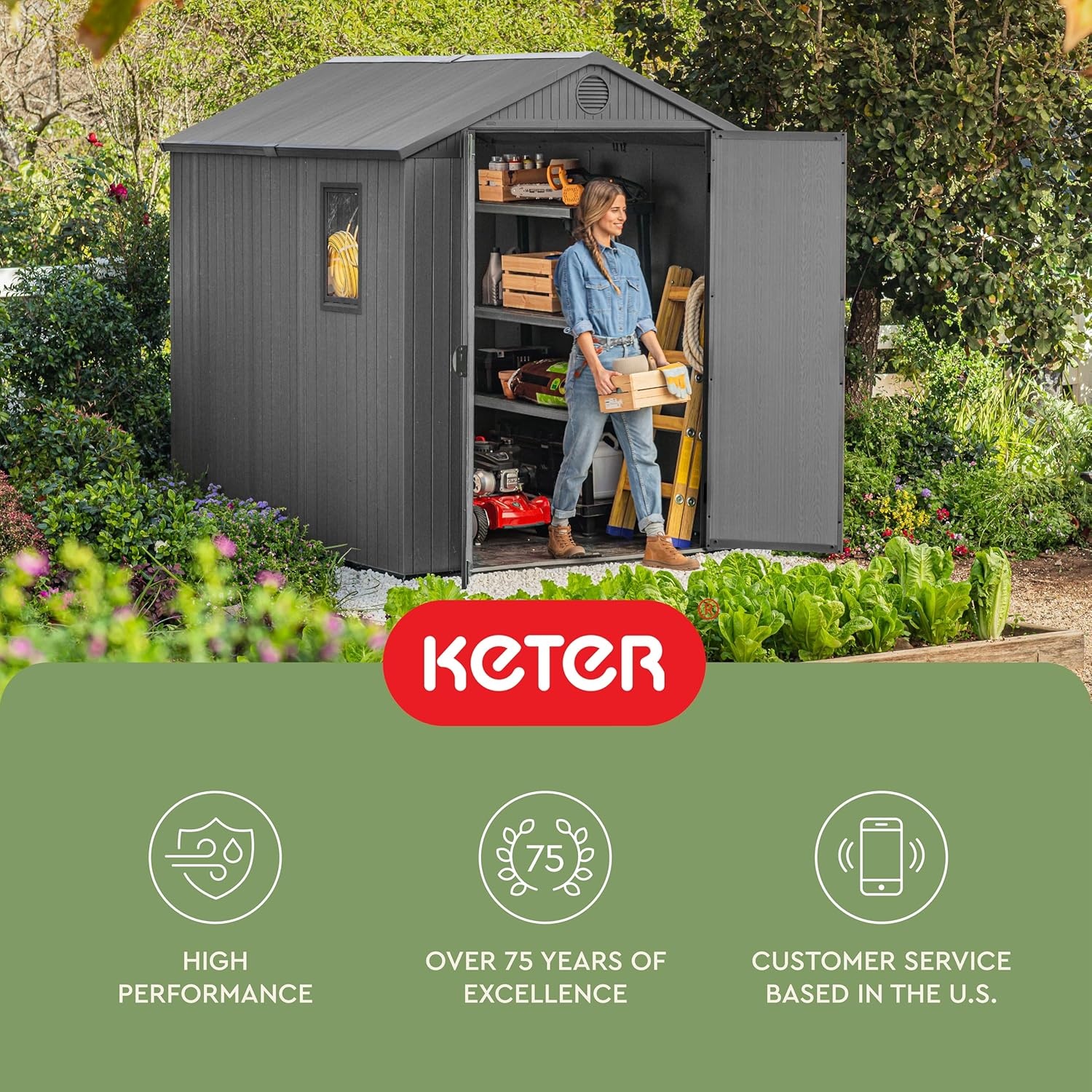 image:imageKeter Outdoor Storage Tool Shed for House Patio amp Yard Darwin 6 x 8 Ft Graphite Gray Portable and Lockable Resin Utility Organizer for Backyard Pool Garden or Lawn OrganizationGray