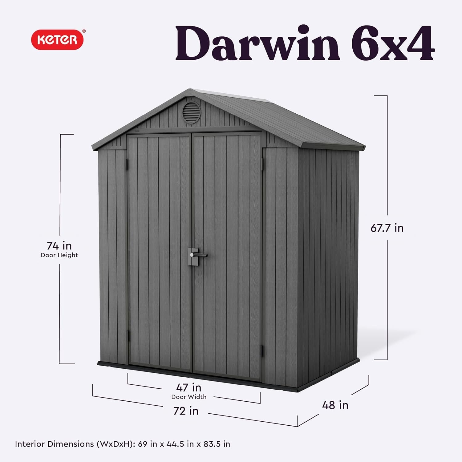 image:imageKeter Outdoor Storage Tool Shed for House Patio amp Yard Darwin 6 x 8 Ft Graphite Gray Portable and Lockable Resin Utility Organizer for Backyard Pool Garden or Lawn OrganizationGray