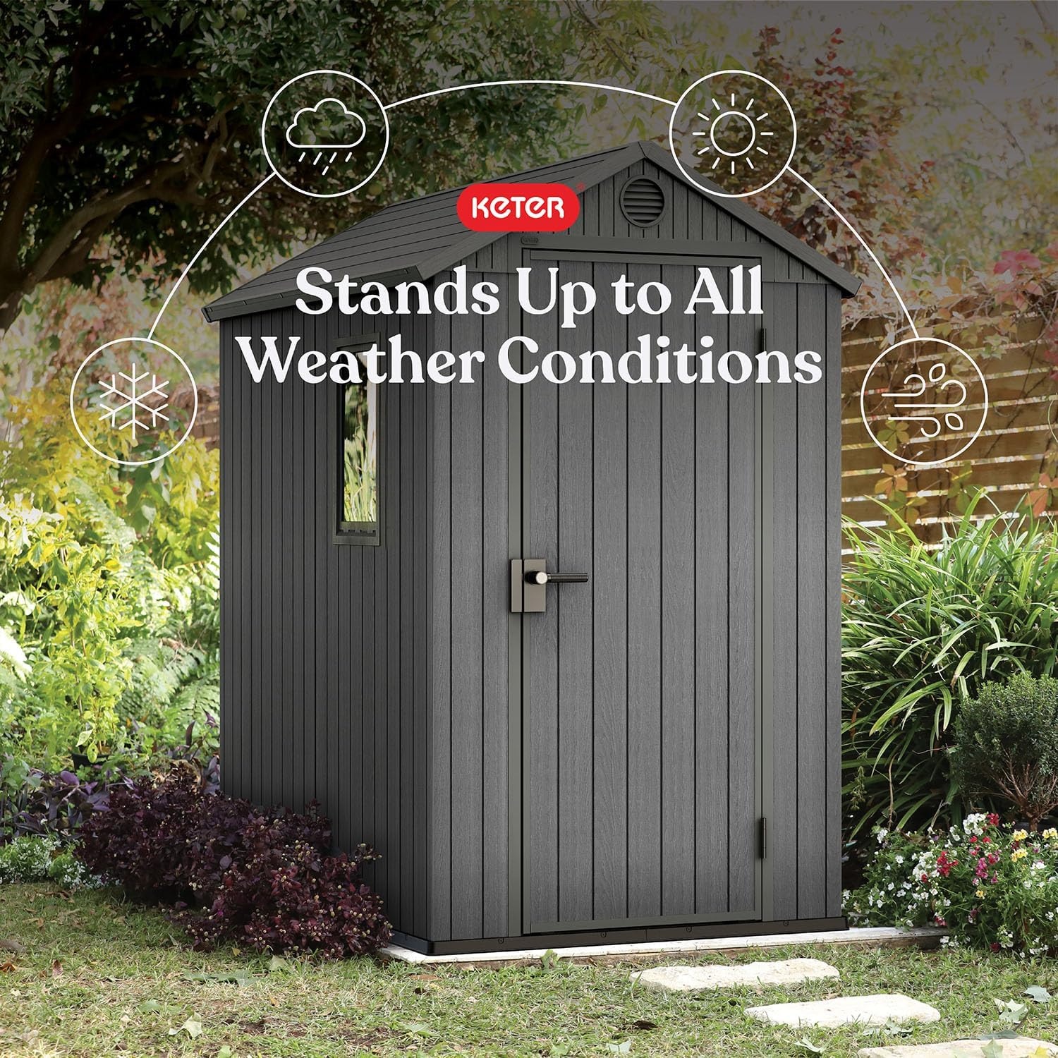 image:imageKeter Outdoor Storage Tool Shed for House Patio amp Yard Darwin 6 x 8 Ft Graphite Gray Portable and Lockable Resin Utility Organizer for Backyard Pool Garden or Lawn OrganizationGray