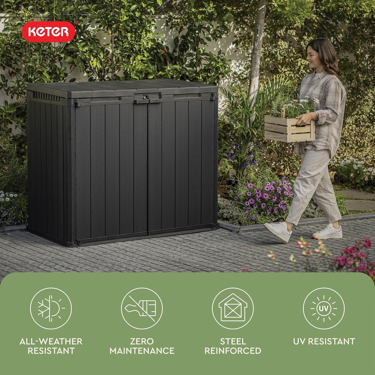 image:imageKeter Outdoor Storage Tool Shed for House Patio amp Yard Darwin 6 x 8 Ft Graphite Gray Portable and Lockable Resin Utility Organizer for Backyard Pool Garden or Lawn OrganizationGray