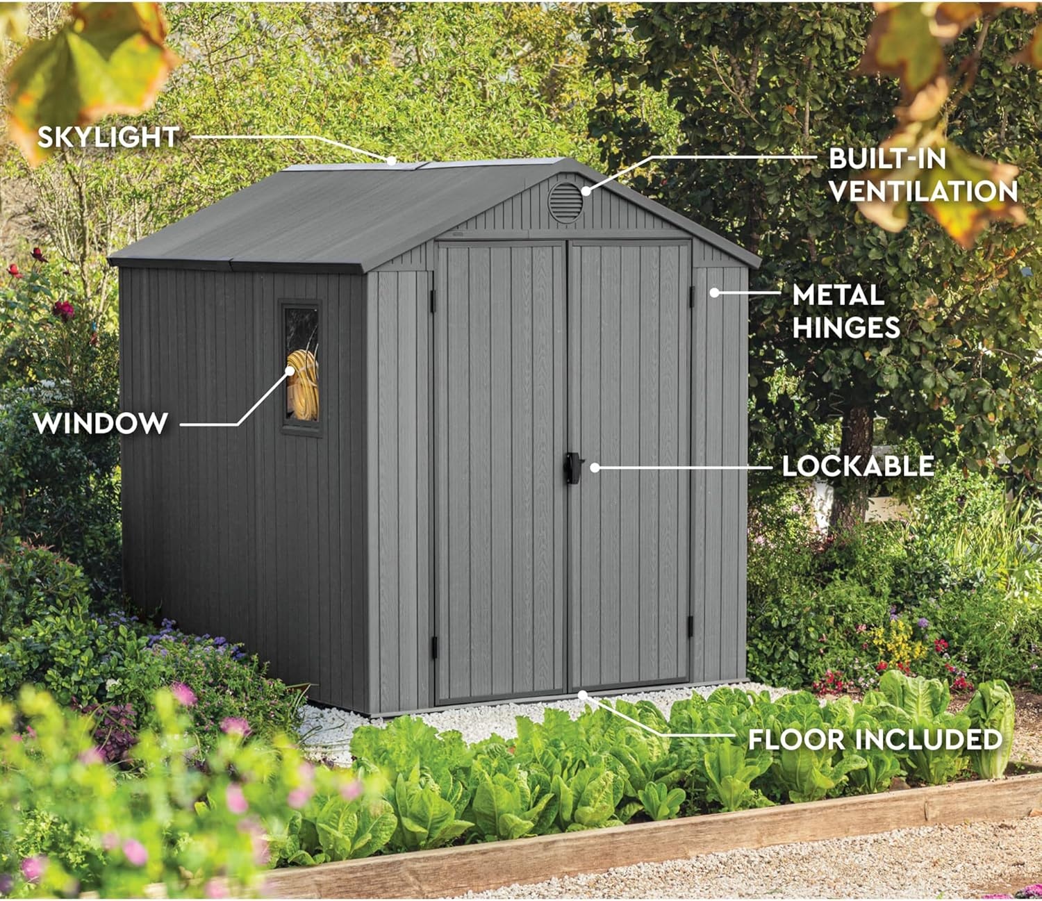 image:imageKeter Outdoor Storage Tool Shed for House Patio amp Yard Darwin 6 x 8 Ft Graphite Gray Portable and Lockable Resin Utility Organizer for Backyard Pool Garden or Lawn OrganizationGray