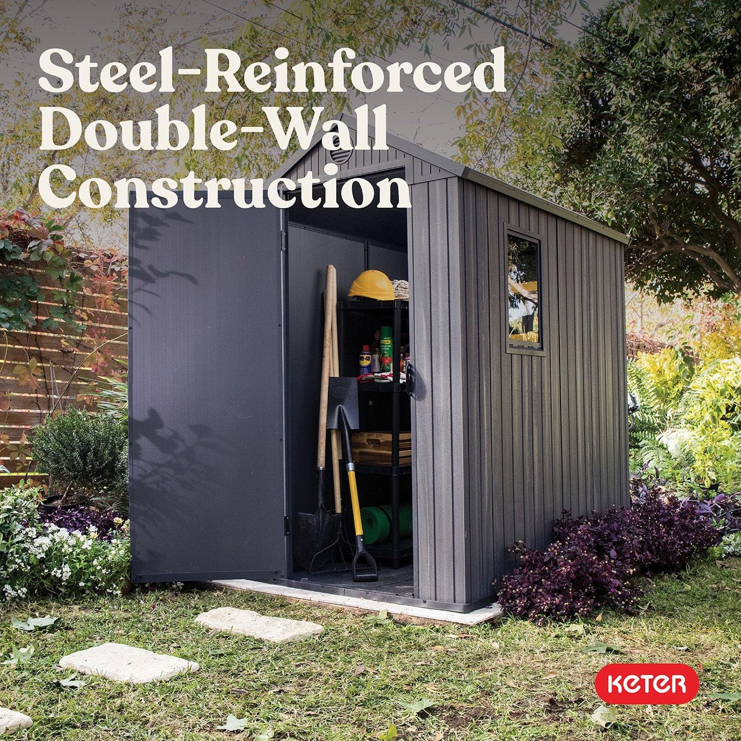 image:imageKeter Outdoor Storage Tool Shed for House Patio amp Yard Darwin 6 x 8 Ft Graphite Gray Portable and Lockable Resin Utility Organizer for Backyard Pool Garden or Lawn OrganizationGray