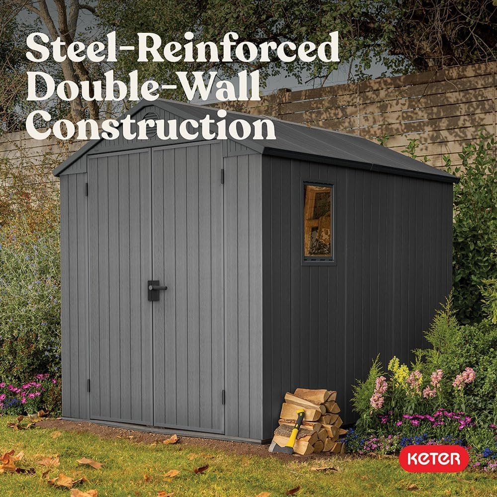 image:imageKeter Outdoor Storage Tool Shed for House Patio amp Yard Darwin 6 x 8 Ft Graphite Gray Portable and Lockable Resin Utility Organizer for Backyard Pool Garden or Lawn OrganizationGray