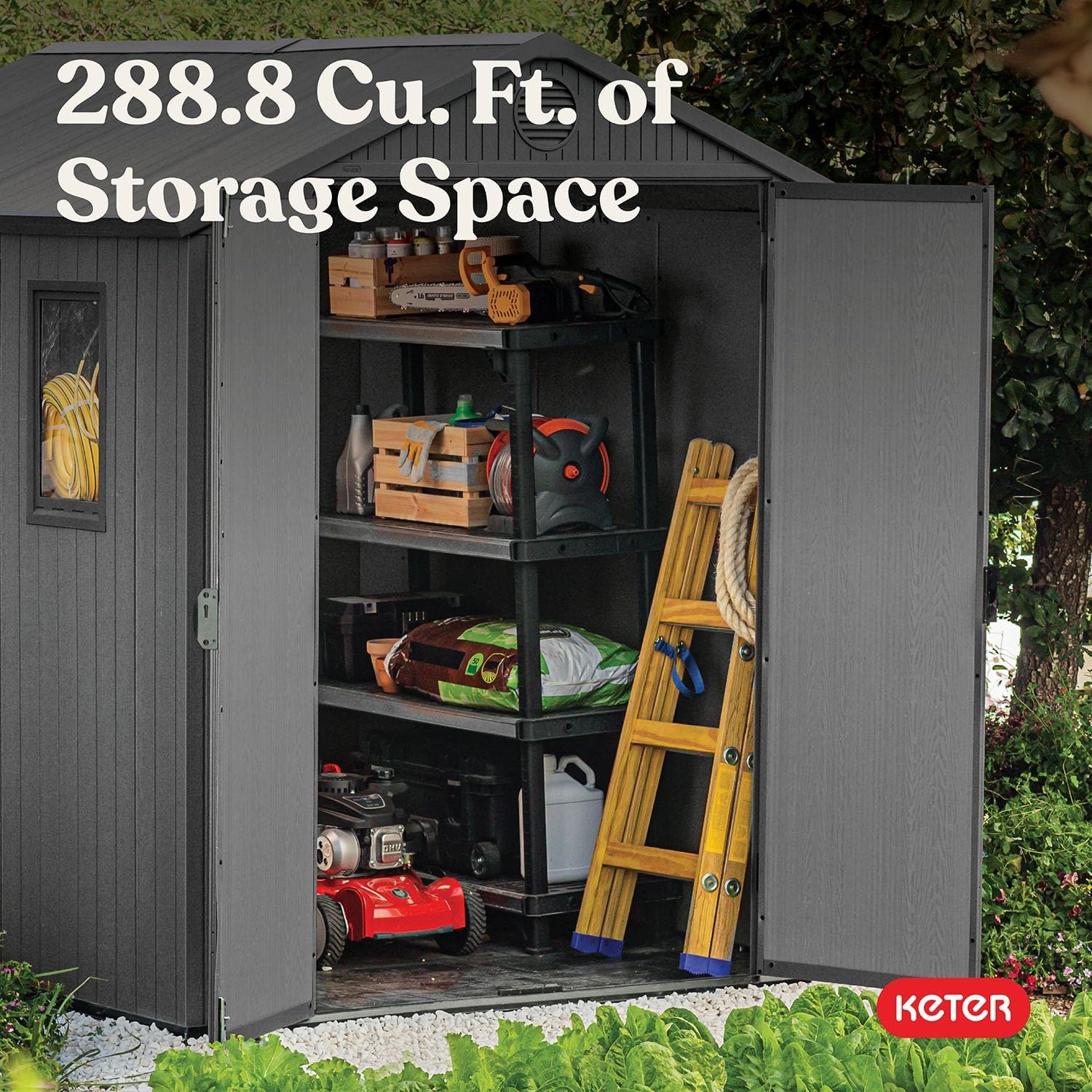 image:imageKeter Outdoor Storage Tool Shed for House Patio amp Yard Darwin 6 x 8 Ft Graphite Gray Portable and Lockable Resin Utility Organizer for Backyard Pool Garden or Lawn OrganizationGray