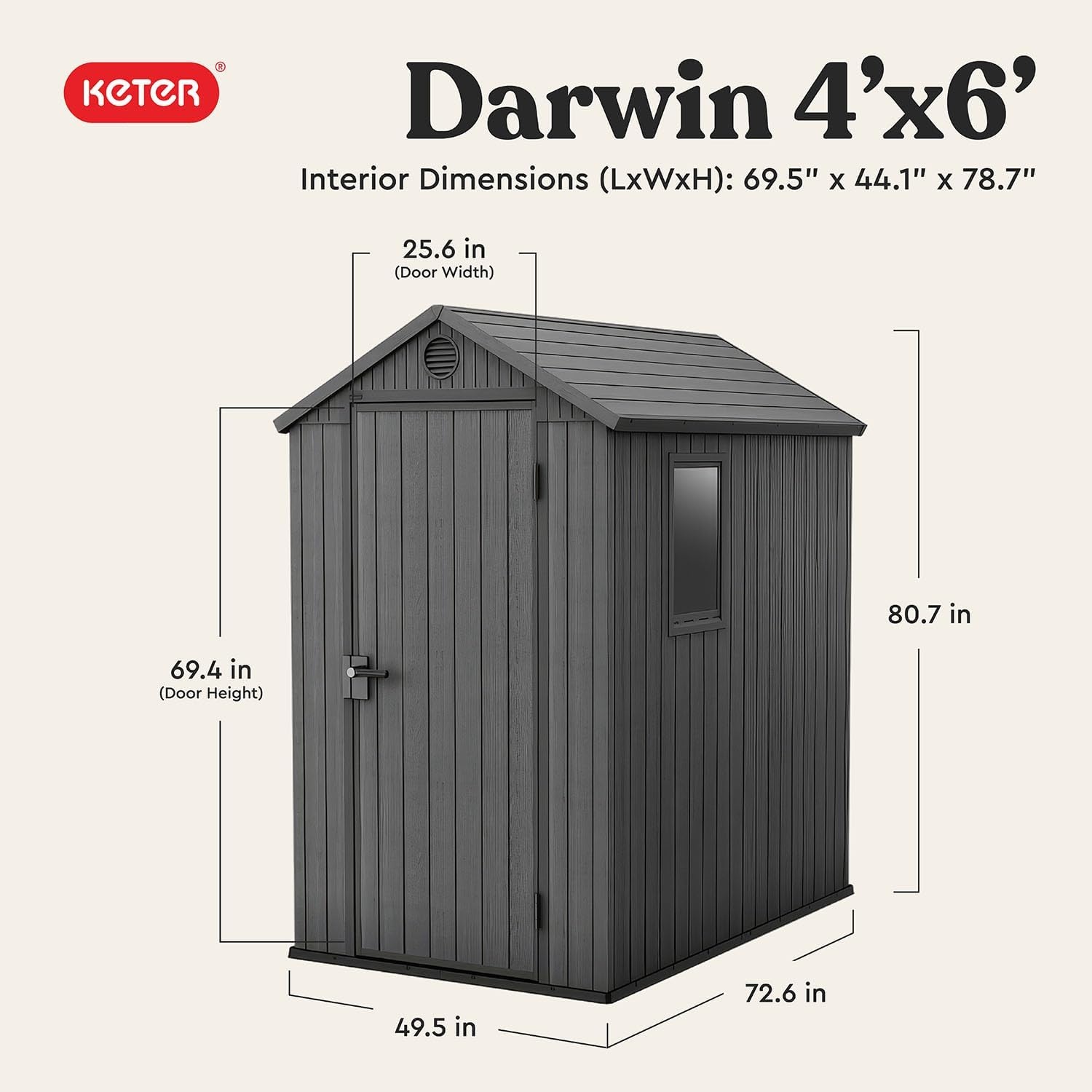 image:imageKeter Outdoor Storage Tool Shed for House Patio amp Yard Darwin 6 x 8 Ft Graphite Gray Portable and Lockable Resin Utility Organizer for Backyard Pool Garden or Lawn OrganizationGray