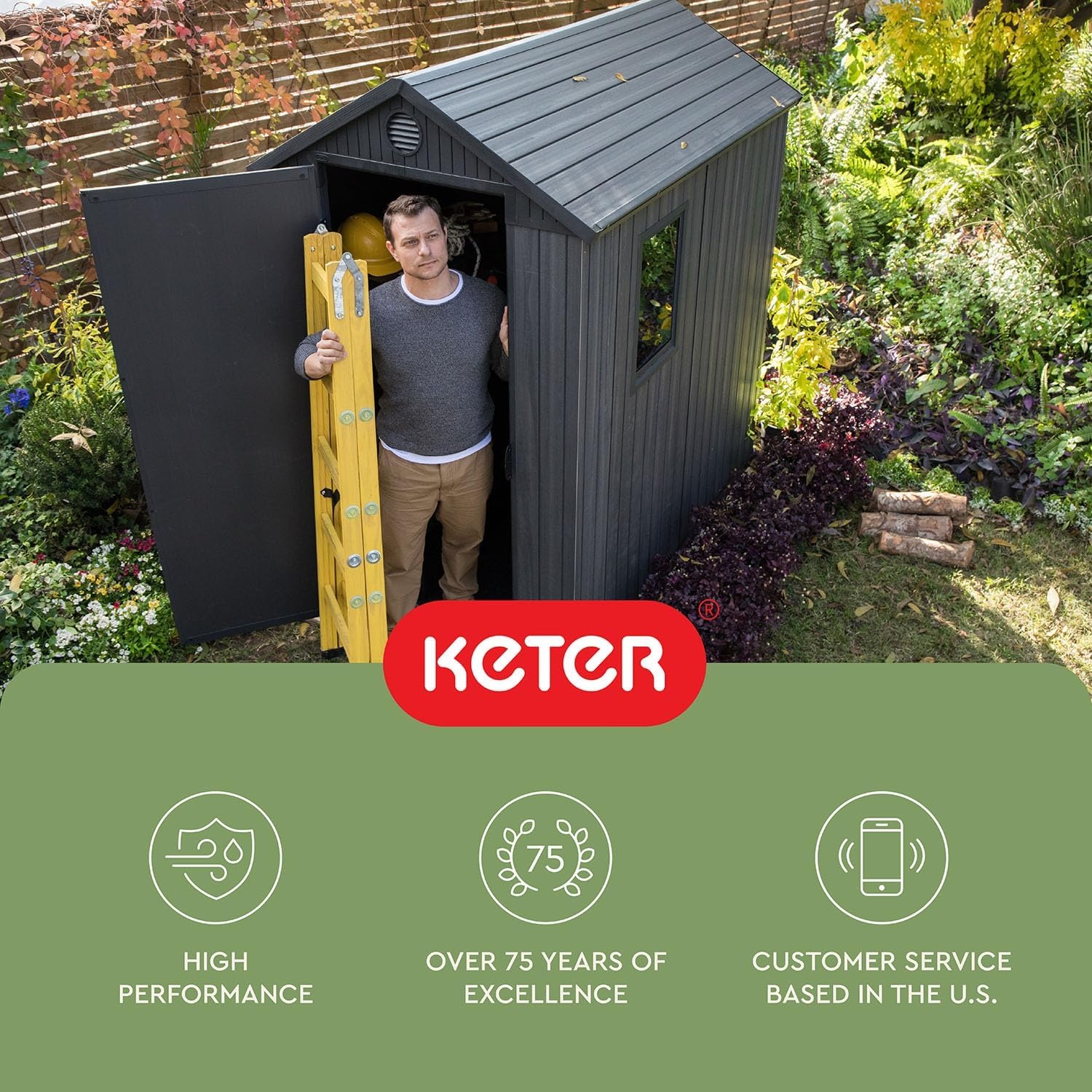 image:imageKeter Outdoor Storage Tool Shed for House Patio amp Yard Darwin 6 x 8 Ft Graphite Gray Portable and Lockable Resin Utility Organizer for Backyard Pool Garden or Lawn OrganizationGray