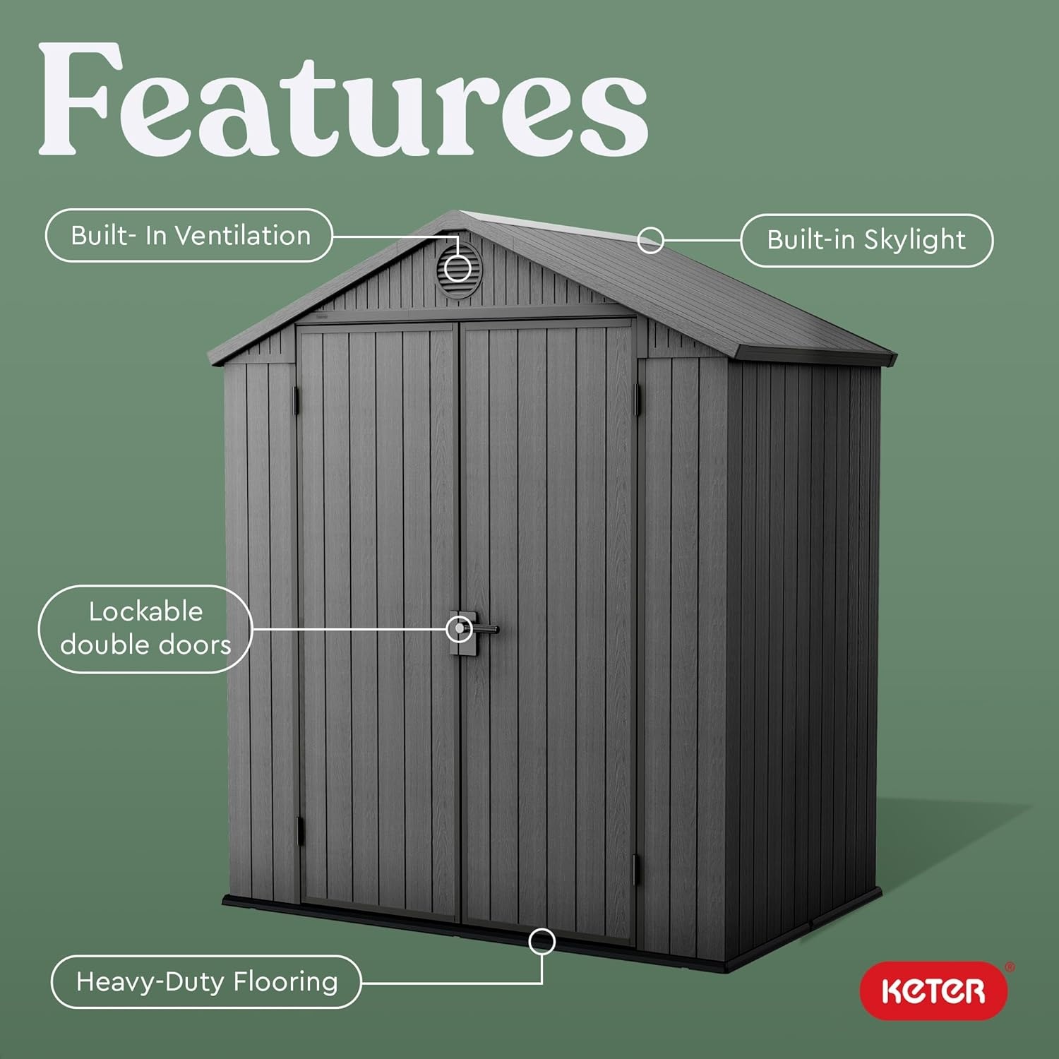image:imageKeter Outdoor Storage Tool Shed for House Patio amp Yard Darwin 6 x 8 Ft Graphite Gray Portable and Lockable Resin Utility Organizer for Backyard Pool Garden or Lawn OrganizationGray