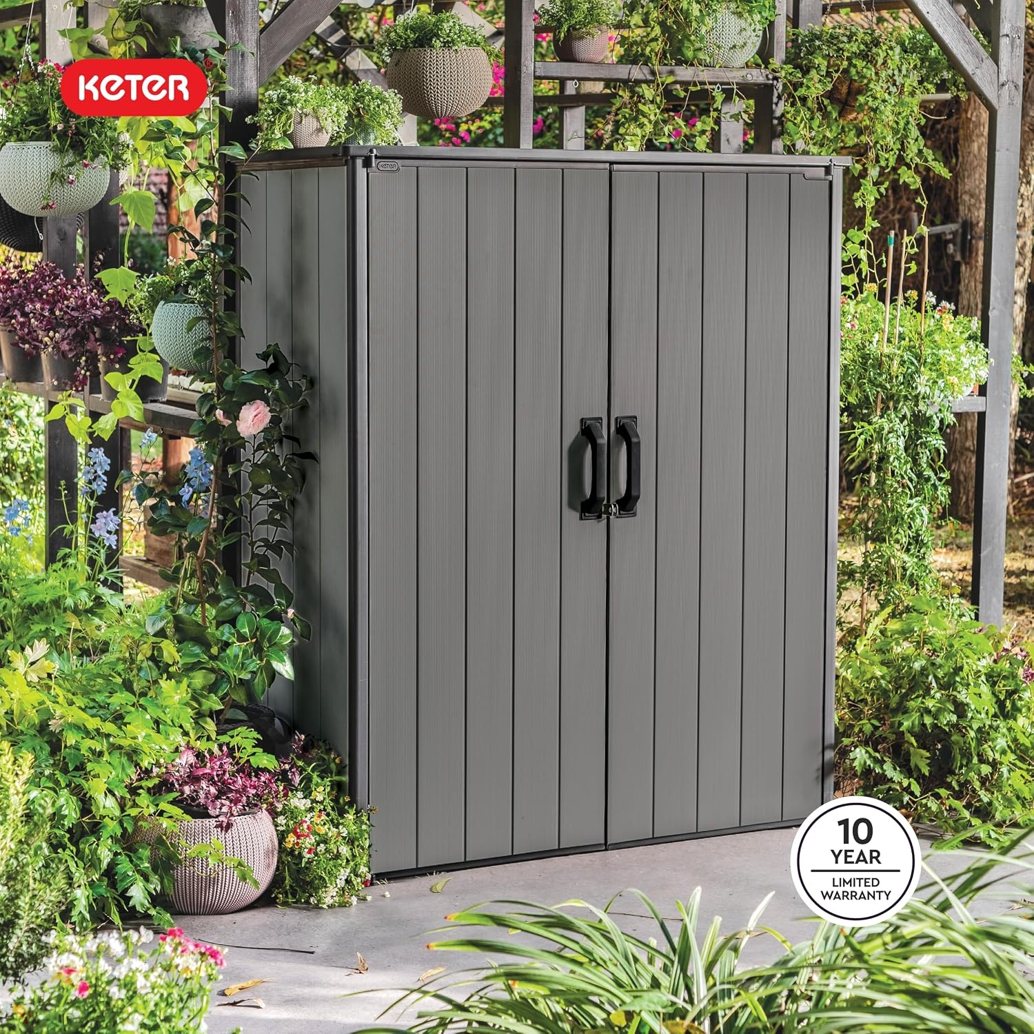 image:imageKeter Premier Tall 46x56 ft Resin Outdoor Storage Shed Backyard Garden Shed with Shelving Brackets for Tools Patio Furniture Pool amp Bike Storage Grey amp Black 62 cu ft Capacity