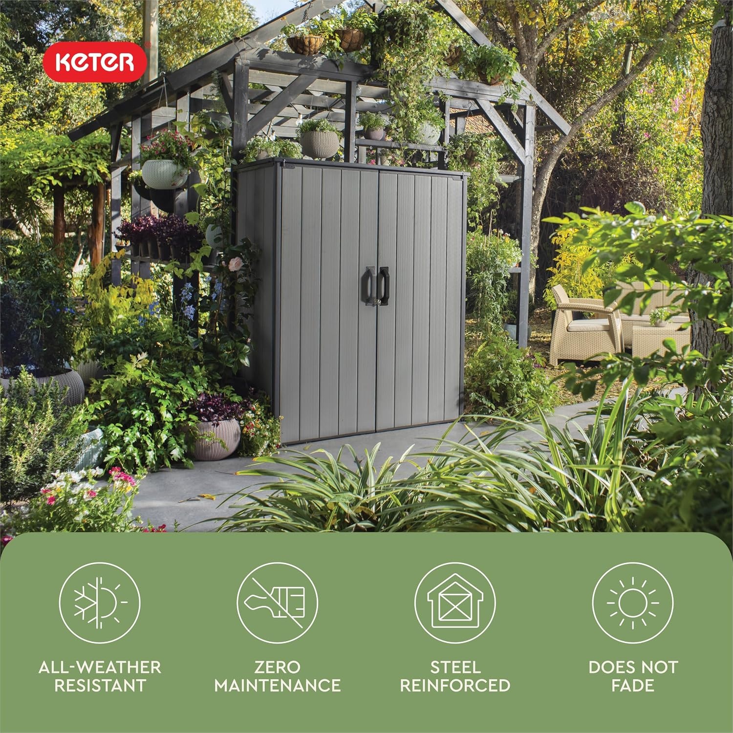 image:imageKeter Premier Tall 46x56 ft Resin Outdoor Storage Shed Backyard Garden Shed with Shelving Brackets for Tools Patio Furniture Pool amp Bike Storage Grey amp Black 62 cu ft Capacity